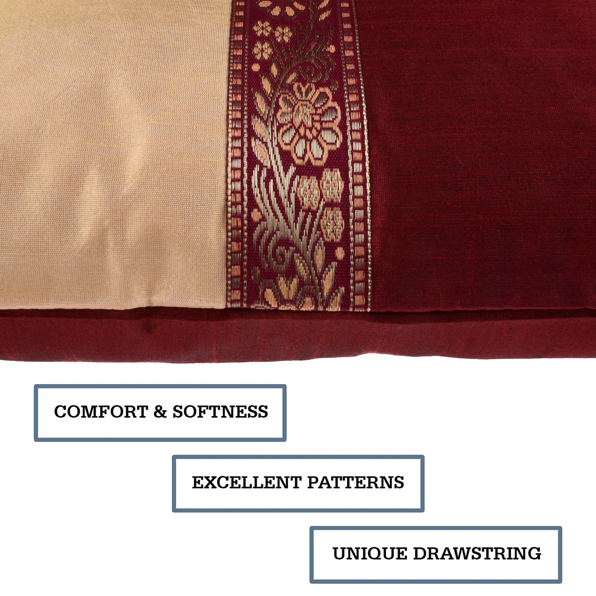 Kuber Industries Cushion Cover  Pillow Covers for Sofa  Throw Cushion Cover  Dupion Polyester Cushion Covers  Center Lace Cushion Covers  Set of 5  16 Inch  Maroon