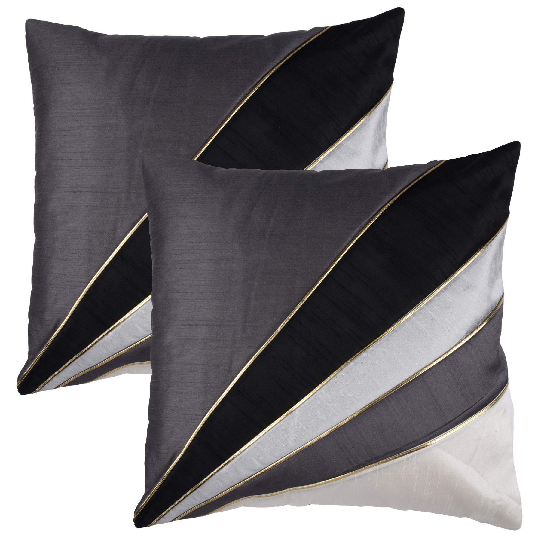 Kuber Industries Cushion Cover  Pillow Covers for Sofa  Throw Cushion Cover  Dupion Polyester Cushion Covers  Grey Patang Wire Cushion Covers  Set of 5  16 Inch  Black
