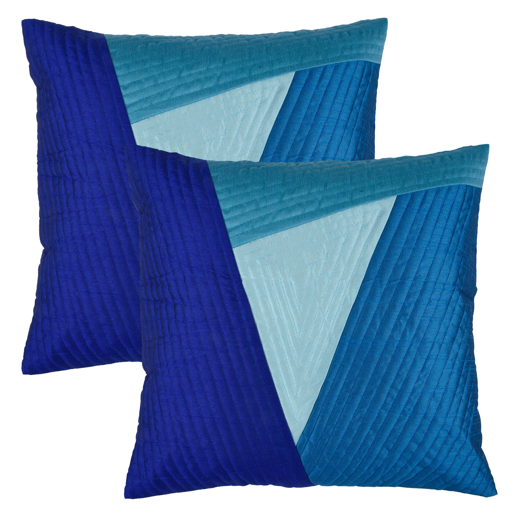 Kuber Industries Cushion Cover | Pillow Covers for Sofa | Throw Cushion Cover | Dupion Polyester Cushion Covers | 4 In 1 Triangular Cushion Covers | Set of 5 | 16 Inch | Blue