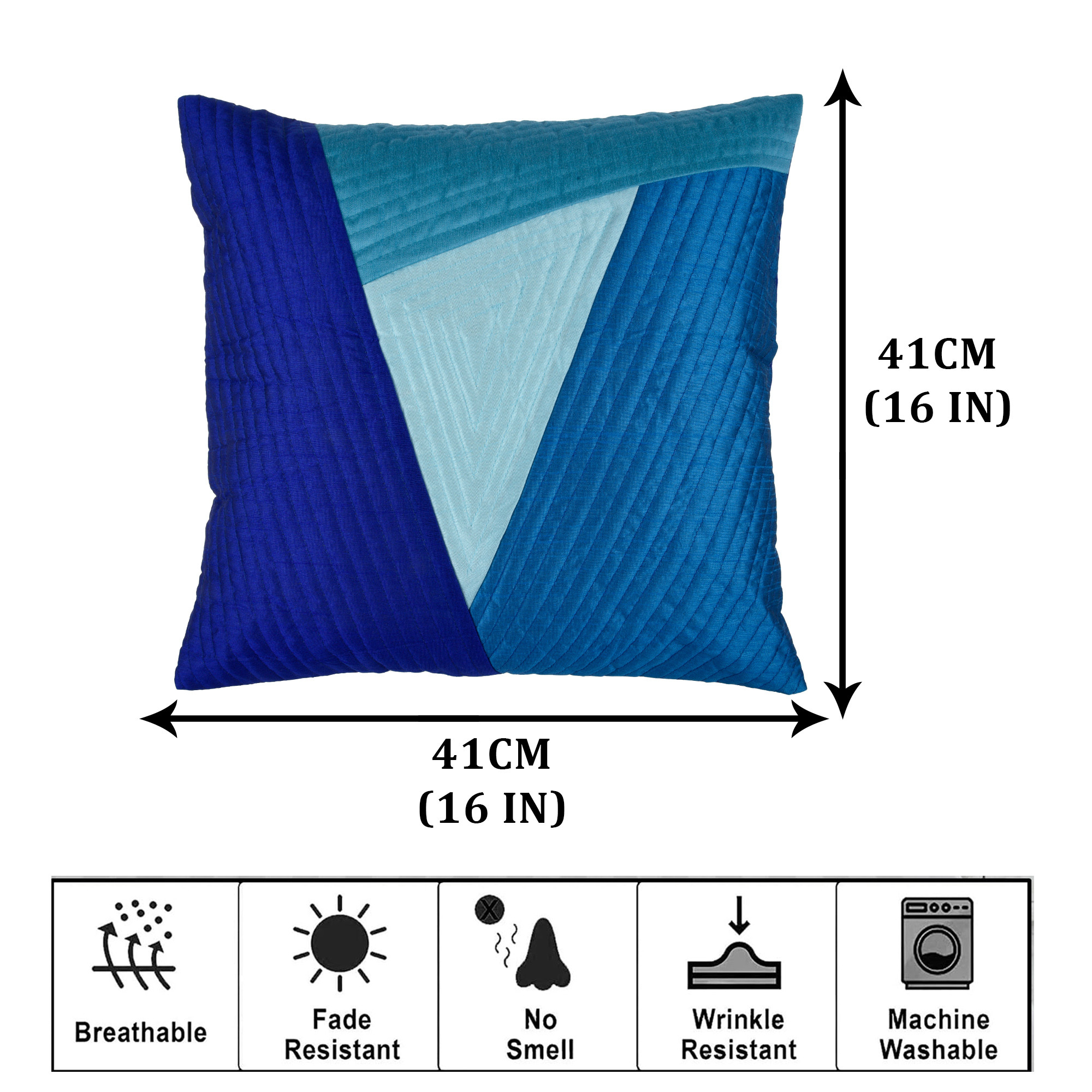 Kuber Industries Cushion Cover | Pillow Covers for Sofa | Throw Cushion Cover | Dupion Polyester Cushion Covers | 4 In 1 Triangular Cushion Covers | Set of 5 | 16 Inch | Blue