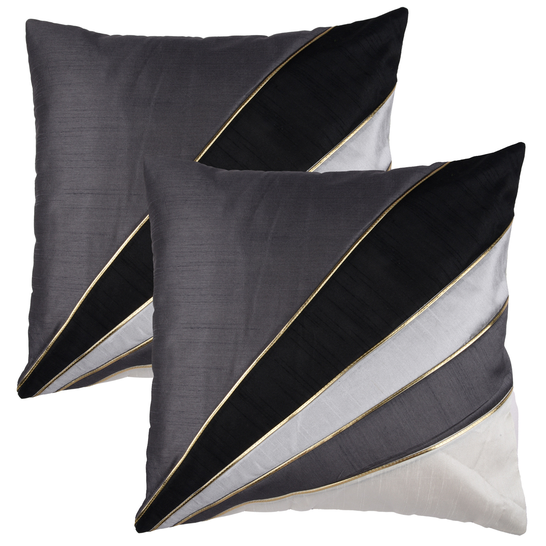 Kuber Industries Cushion Cover | Pillow Covers for Sofa | Throw Cushion Cover | Dupion Polyester Cushion Covers | Grey Patang Wire Cushion Covers | Set of 5 | 16 Inch | Black