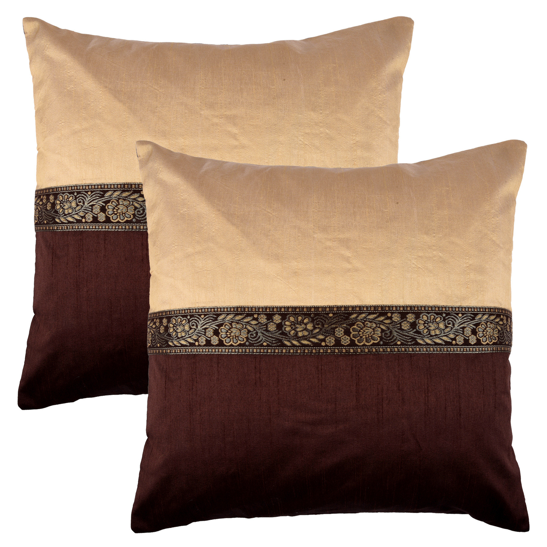 Kuber Industries Cushion Cover | Pillow Covers for Sofa | Throw Cushion Cover | Dupion Polyester Cushion Covers | Center Lace Cushion Covers | Set of 5 | 16 Inch | Brown