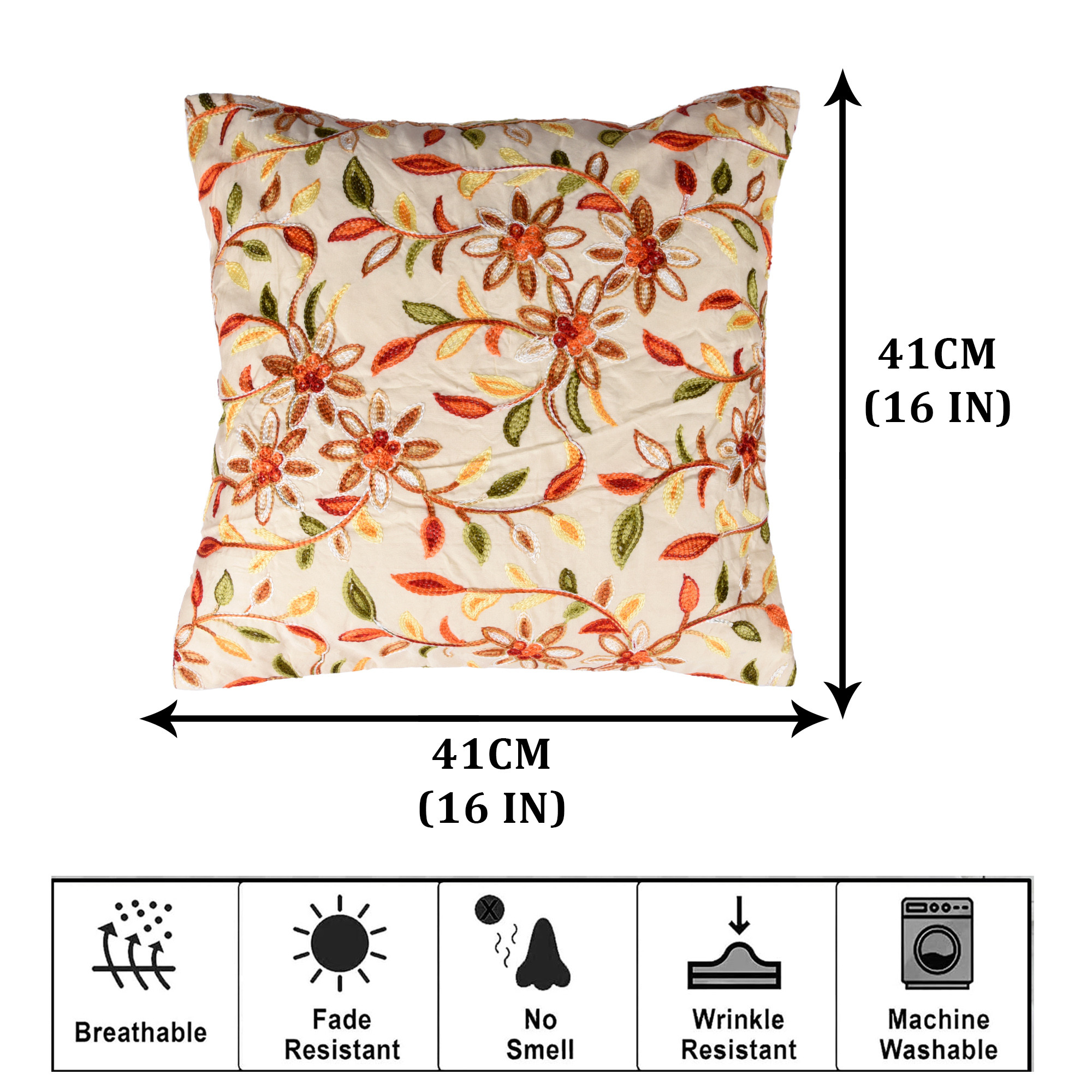 Kuber Industries Cushion Cover | Pillow Covers for Sofa | Throw Cushion Cover | Polyester Cushion Covers | Embroidery Cushion Covers | Set of 5 | 16 Inch | Cream