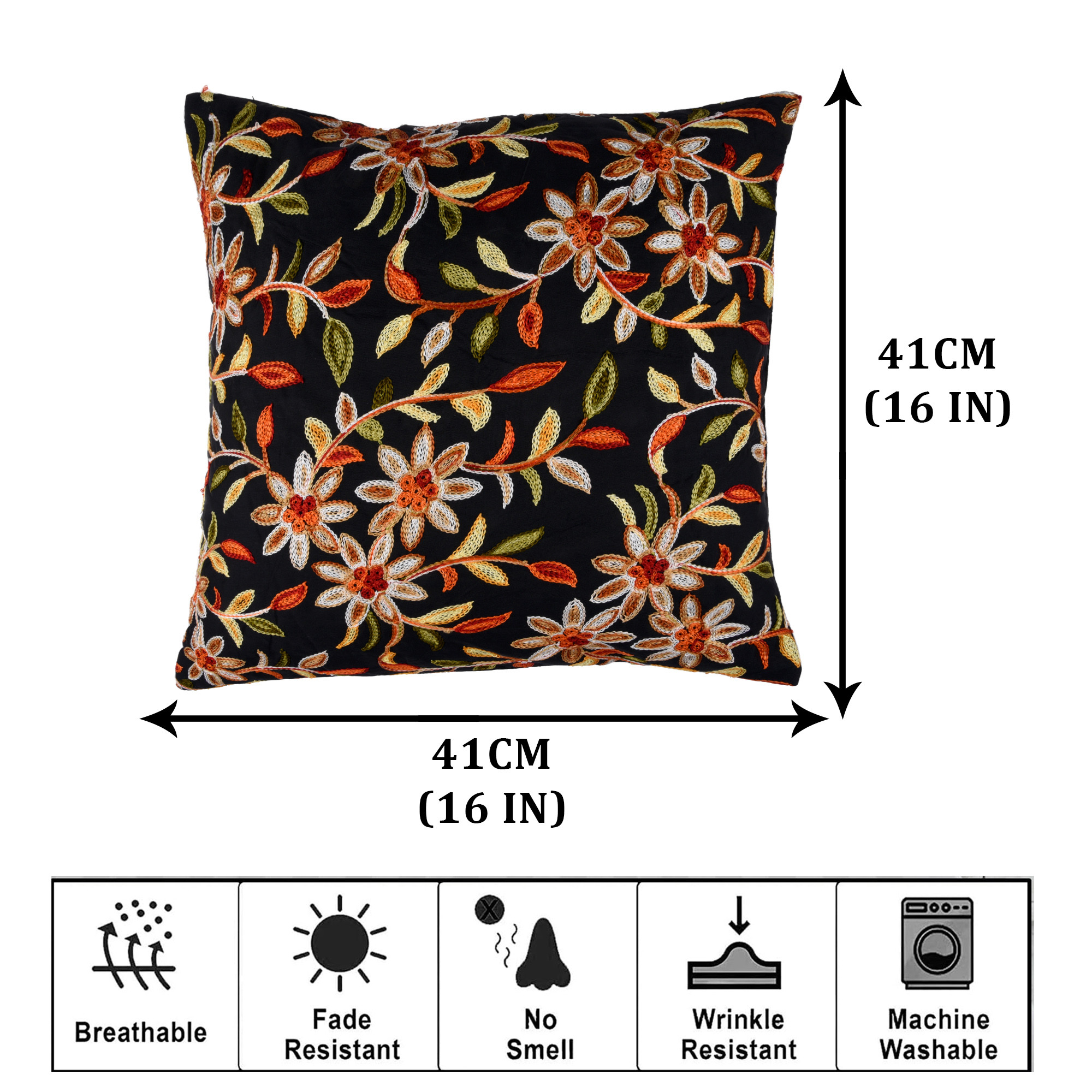 Kuber Industries Cushion Cover | Pillow Covers for Sofa | Throw Cushion Cover | Polyester Cushion Covers | Embroidery Cushion Covers | Set of 5 | 16 Inch | Black
