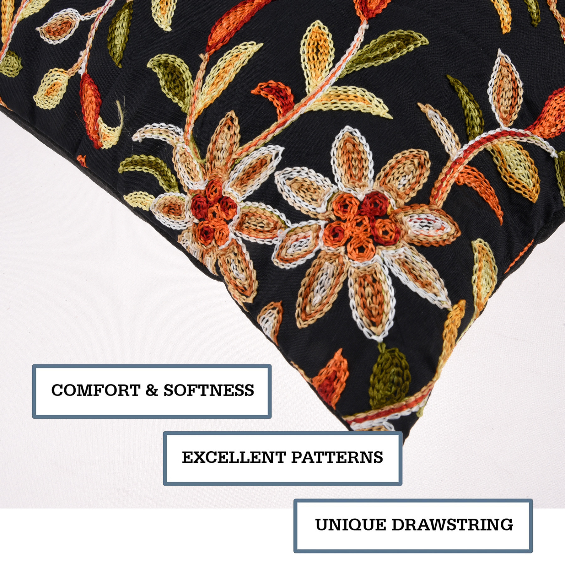 Kuber Industries Cushion Cover | Pillow Covers for Sofa | Throw Cushion Cover | Polyester Cushion Covers | Embroidery Cushion Covers | Set of 5 | 16 Inch | Black