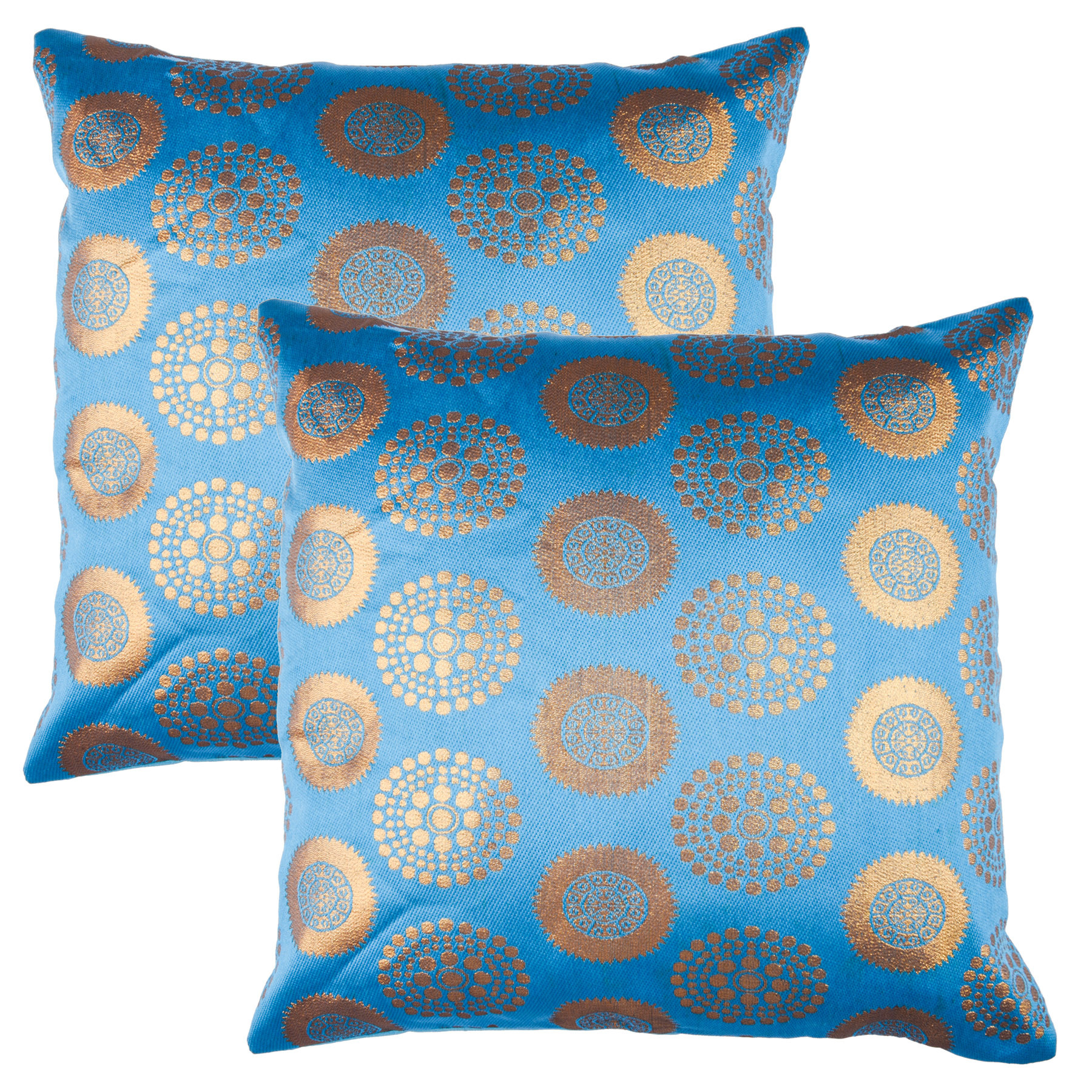 Kuber Industries Cushion Cover | Pillow Covers for Sofa | Throw Cushion Cover | Polyester Cushion Covers | Banarasi Gola Cushion Covers | Set of 5 | 16 Inch | Firozi