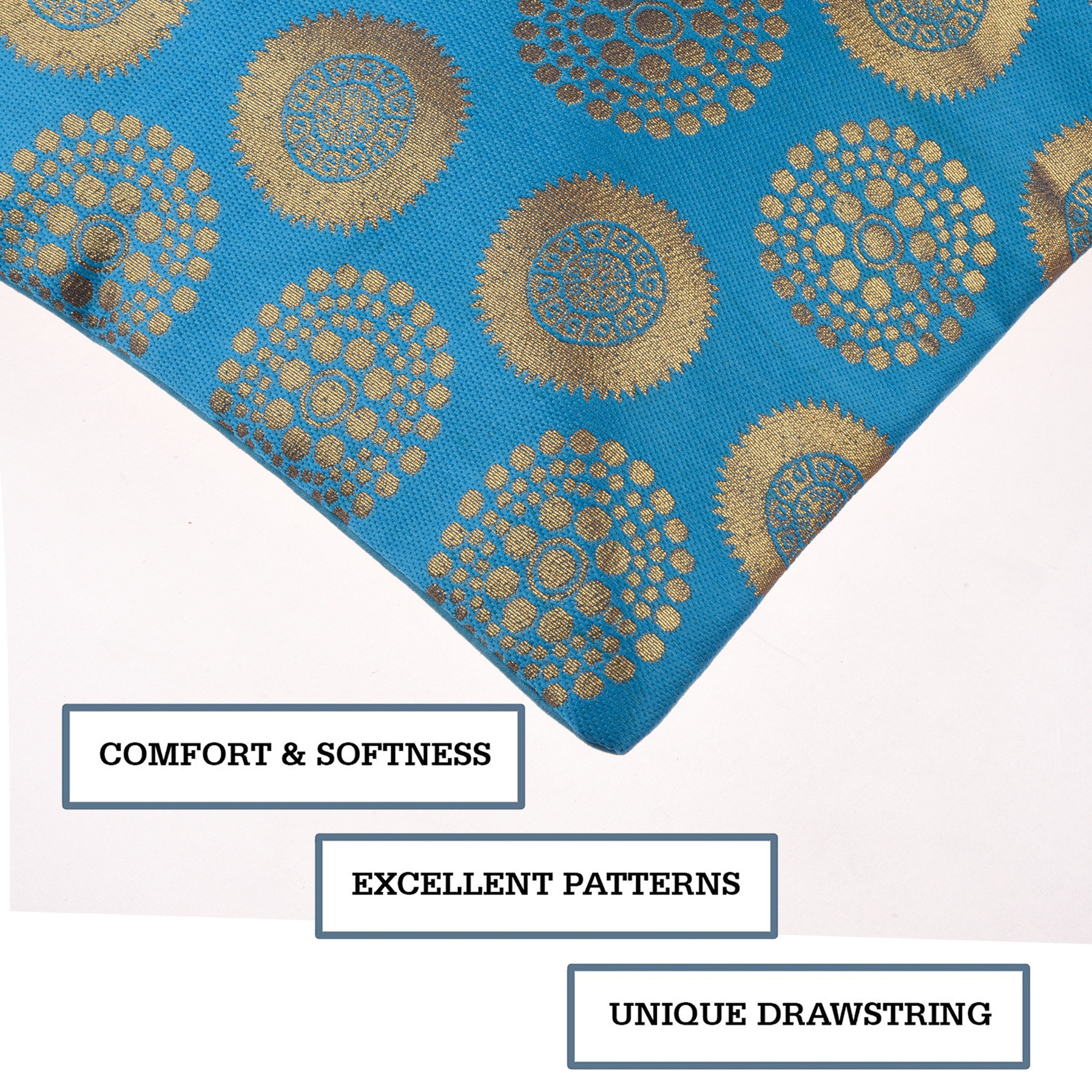 Kuber Industries Cushion Cover | Pillow Covers for Sofa | Throw Cushion Cover | Polyester Cushion Covers | Banarasi Gola Cushion Covers | Set of 5 | 16 Inch | Firozi