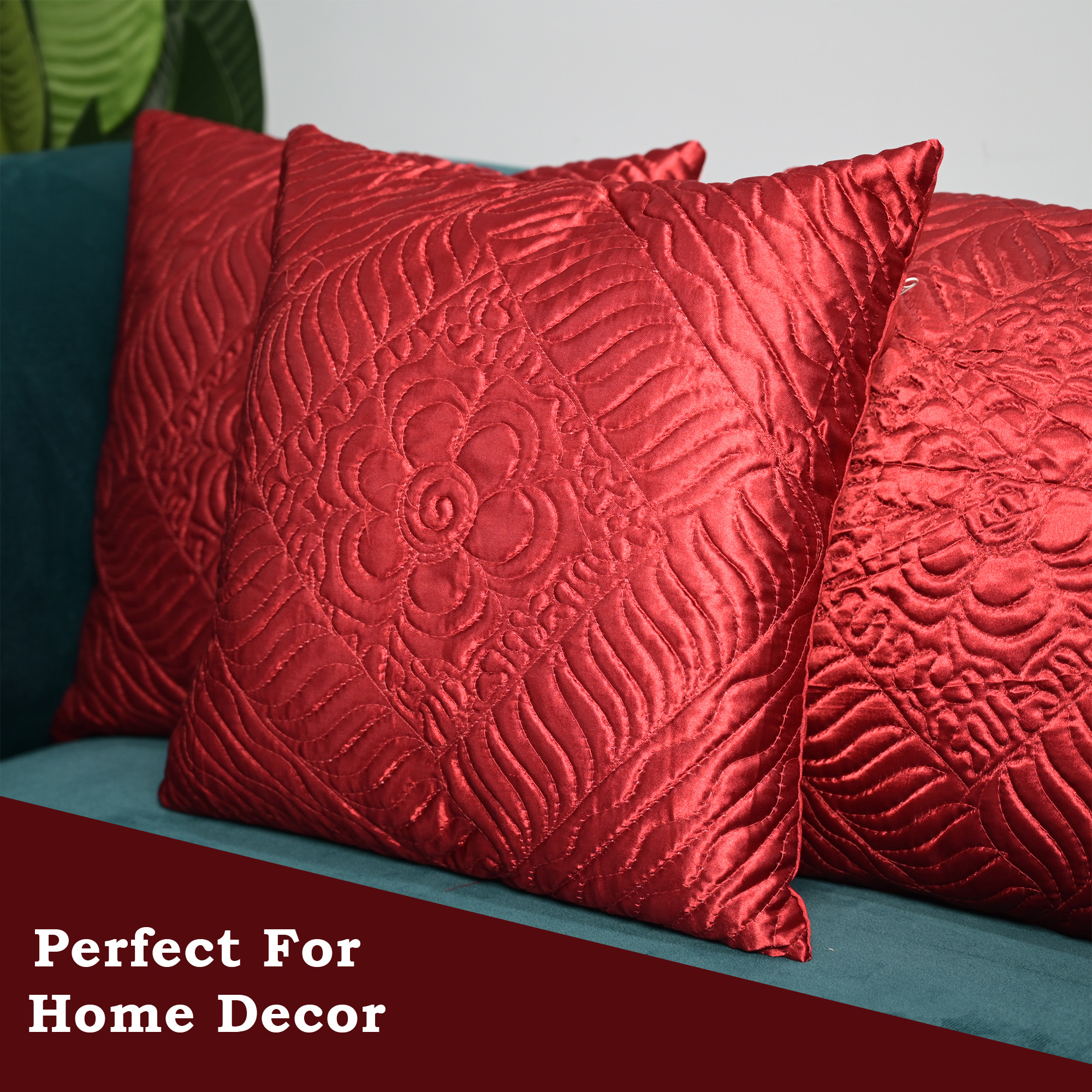 Kuber Industries Cushion Cover  Pillow Covers for Sofa  Throw Cushion Cover  Sleeve Cushion Cover  Cushion Case for Decor  Embossed Cushion Cover  16 Inch  Set of 5  Maroon