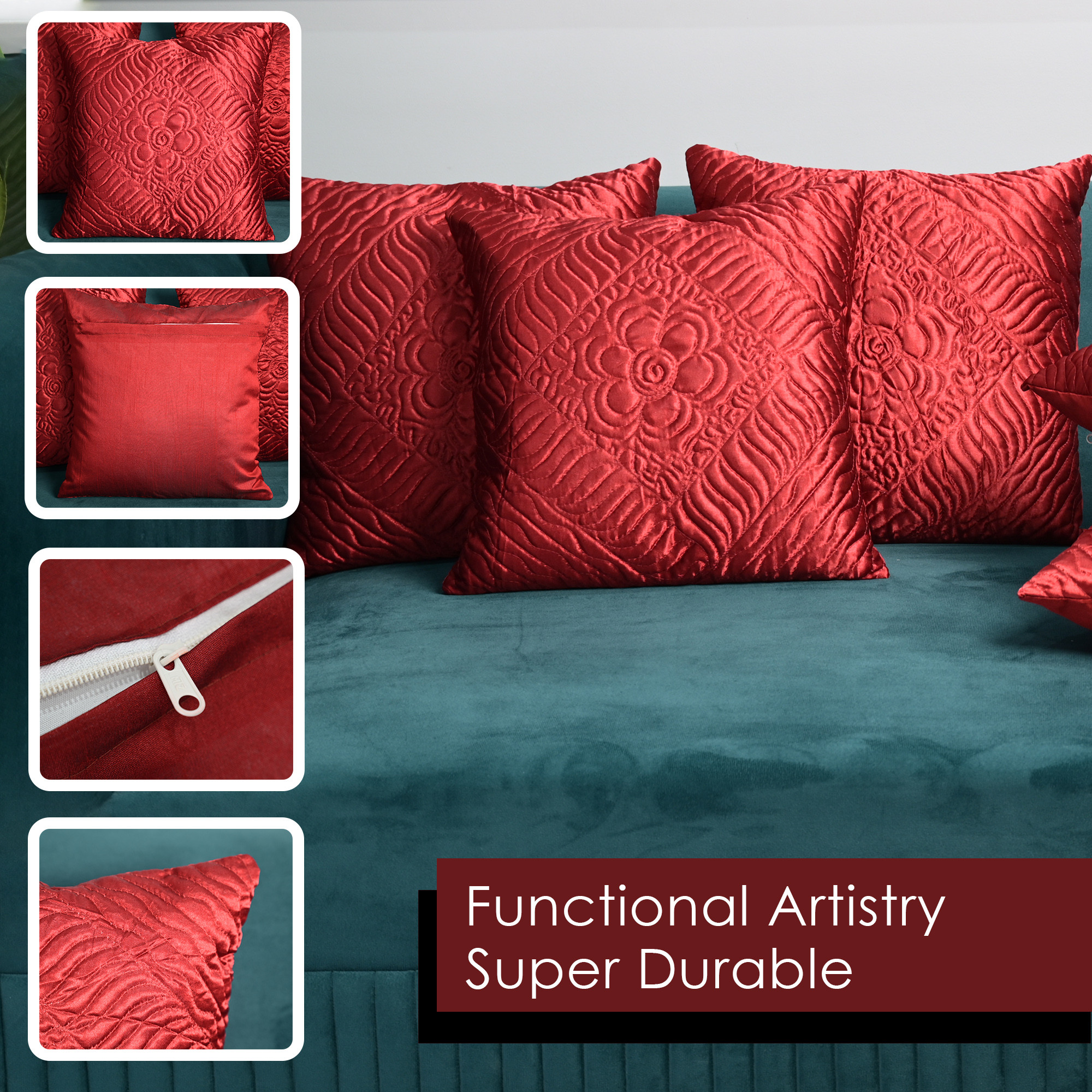 Kuber Industries Cushion Cover  Pillow Covers for Sofa  Throw Cushion Cover  Sleeve Cushion Cover  Cushion Case for Decor  Embossed Cushion Cover  16 Inch  Set of 5  Maroon