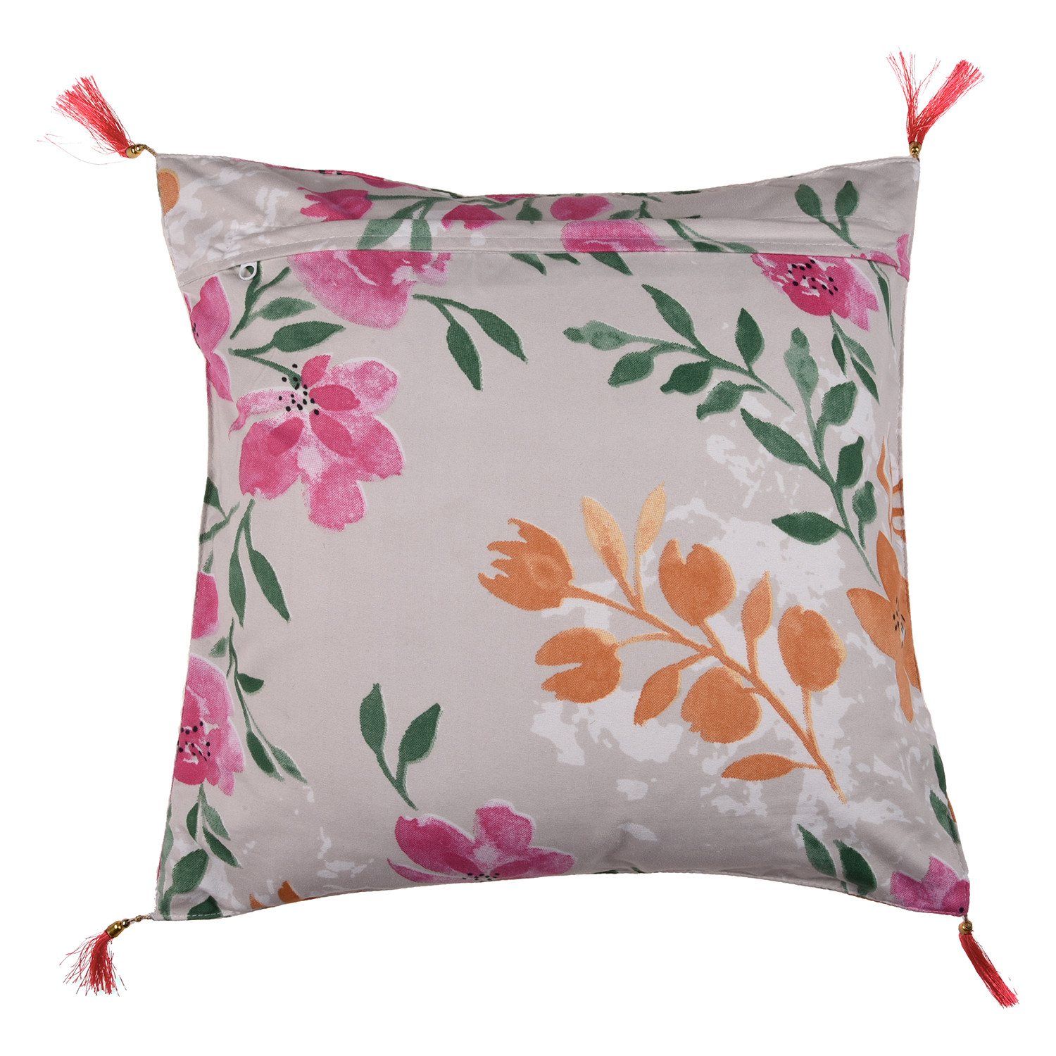 Kuber Industries Cushion Cover | Square Cushion Covers | Cotton Cushion Covers | Green Leaf Print Cushion Covers with Tassels | Set of 5 | 16 Inch | Multicolor