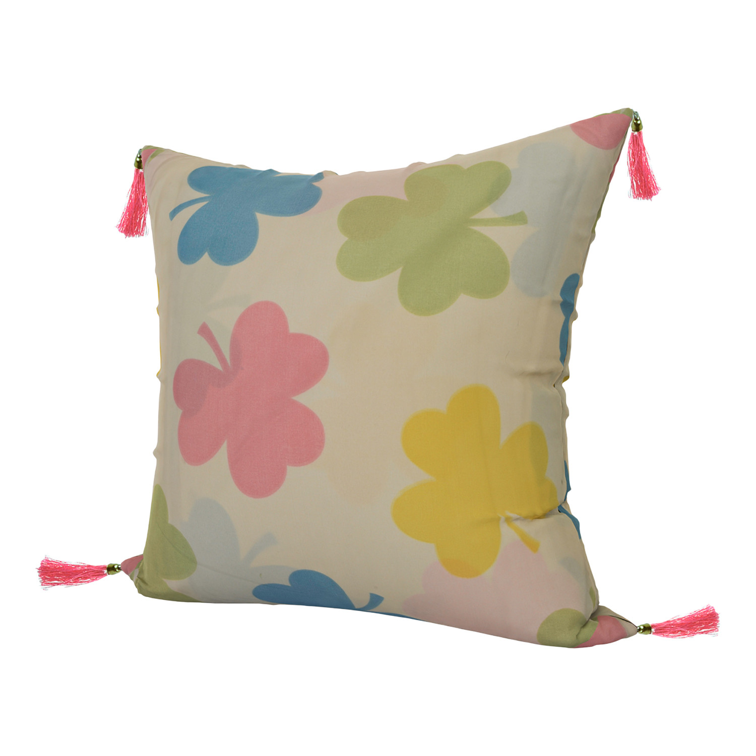 Kuber Industries Cushion Cover | Square Cushion Covers | Cotton Cushion Covers | Multi-Flower Design Cushion Covers with Tassels | Set of 5 | 16 Inch | Cream