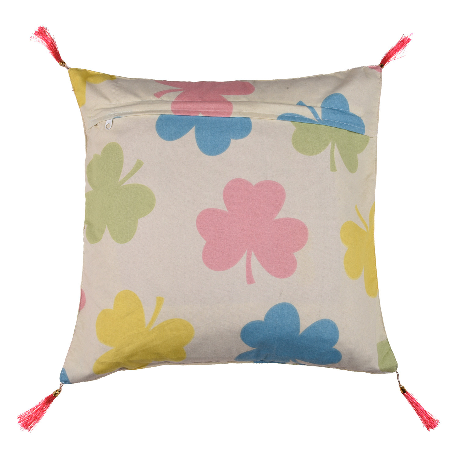Kuber Industries Cushion Cover | Square Cushion Covers | Cotton Cushion Covers | Multi-Flower Design Cushion Covers with Tassels | Set of 5 | 16 Inch | Cream
