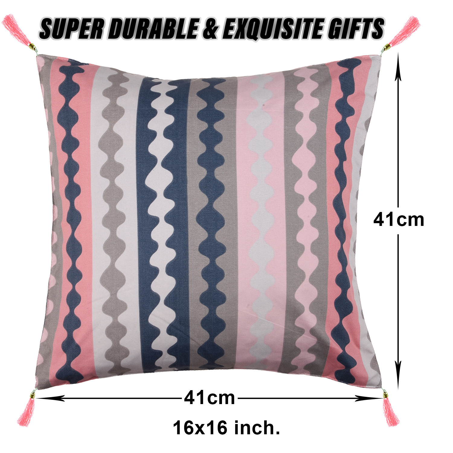 Kuber Industries Cushion Cover | Square Cushion Covers | Cotton Cushion Covers | Zig Zag Design Cushion Covers with Tassels | Set of 5 | 16 Inch | Multicolor