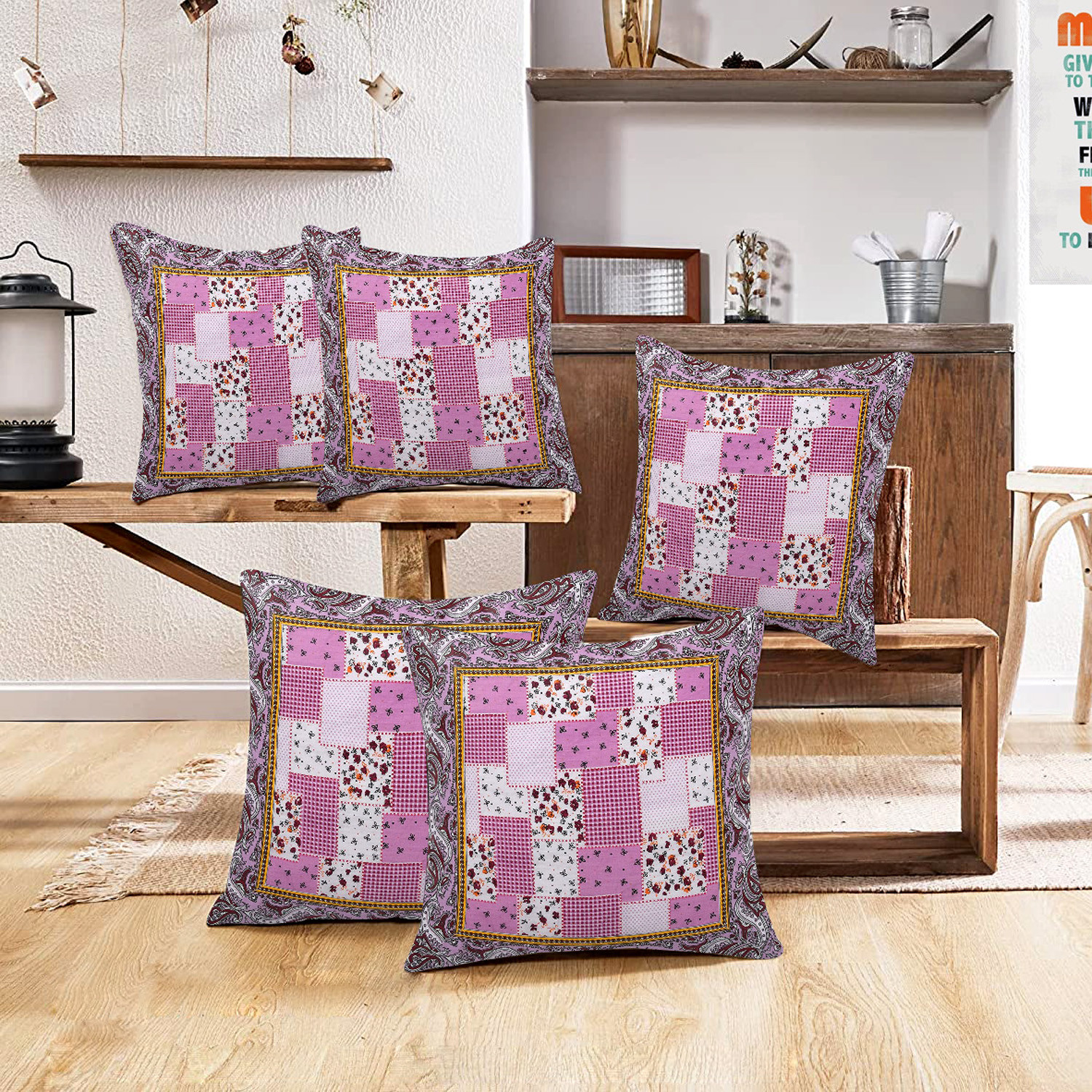 Kuber Industries Cushion Cover|Ractangle Cushion Covers|Sofa Cushion Covers|Cushion Covers 16 inch x 16 inch|Cushion Cover Set of 5|PINK