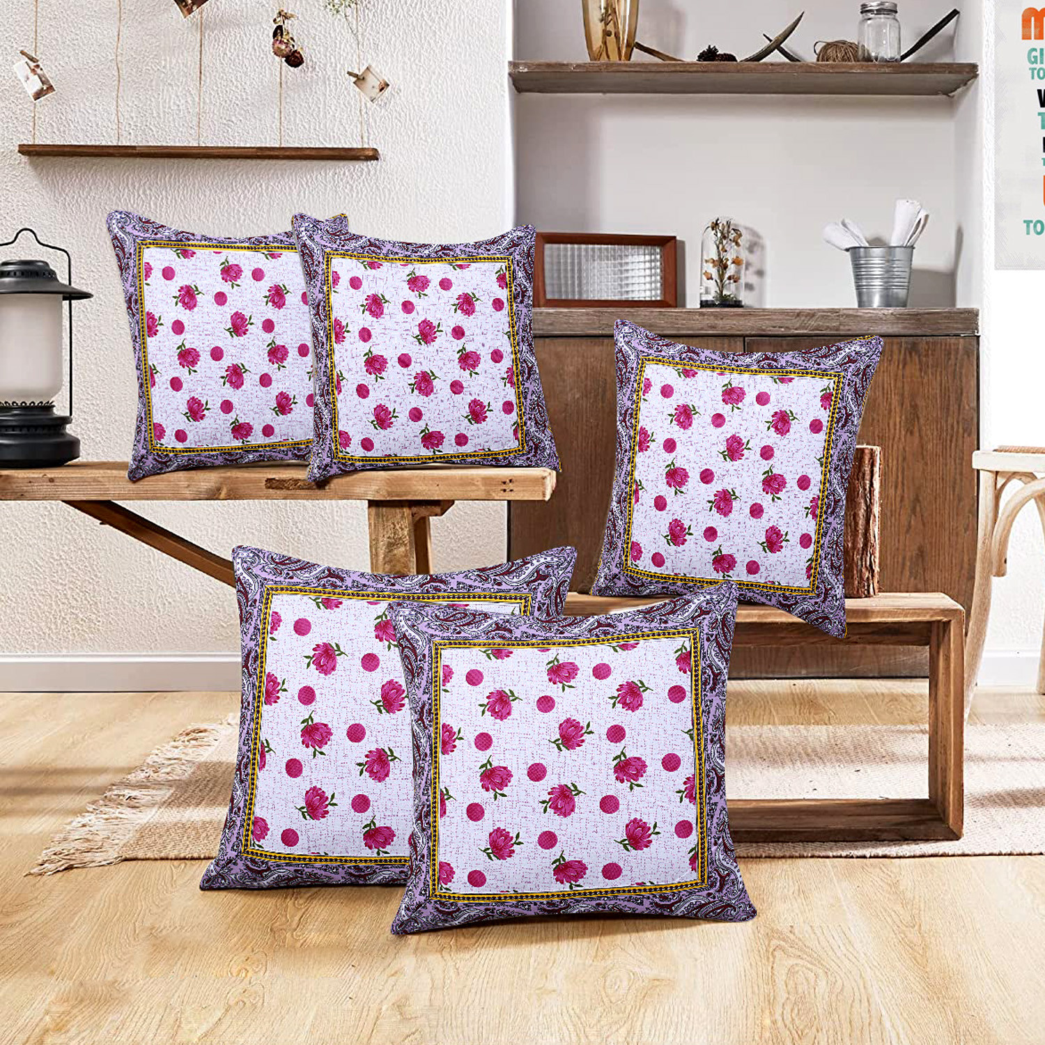 Kuber Industries Cushion Cover|Ractangle Cushion Covers|Sofa Cushion Covers|Cushion Covers 16 inch x 16 inch|Cushion Cover Set of 5| (Pink)