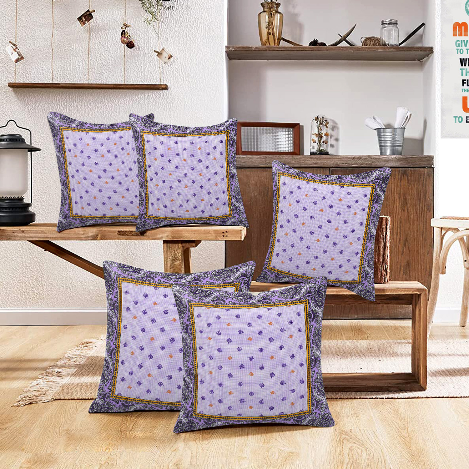 Kuber Industries Cushion Cover|Ractangle Cushion Covers|Sofa Cushion Covers|Cushion Covers 16 inch x 16 inch|Cushion Cover Set of 5|(Purple)