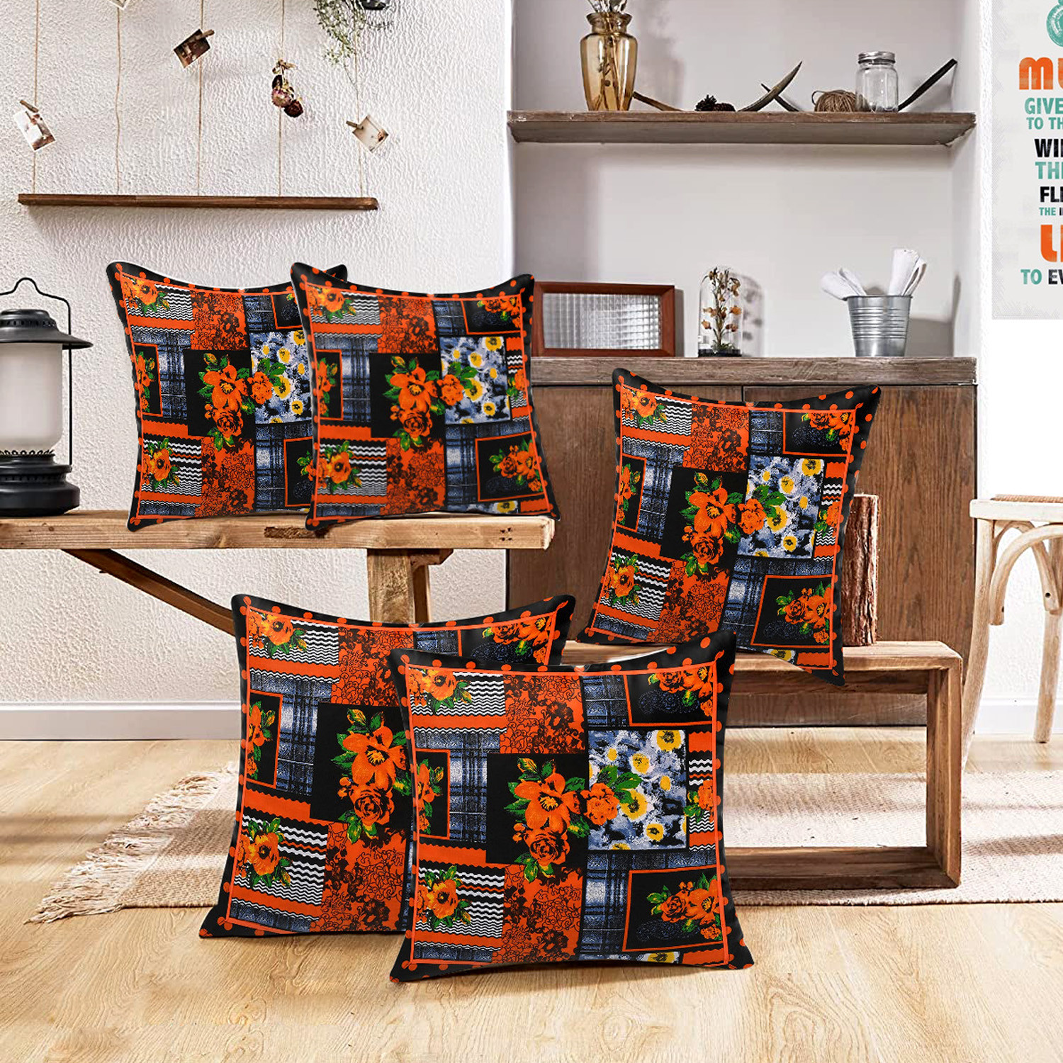 Kuber Industries Cushion Cover|Ractangle Cushion Covers|Sofa Cushion Covers|Cushion Covers 16 inch x 16 inch|Cushion Cover Set of 5 (Orange)