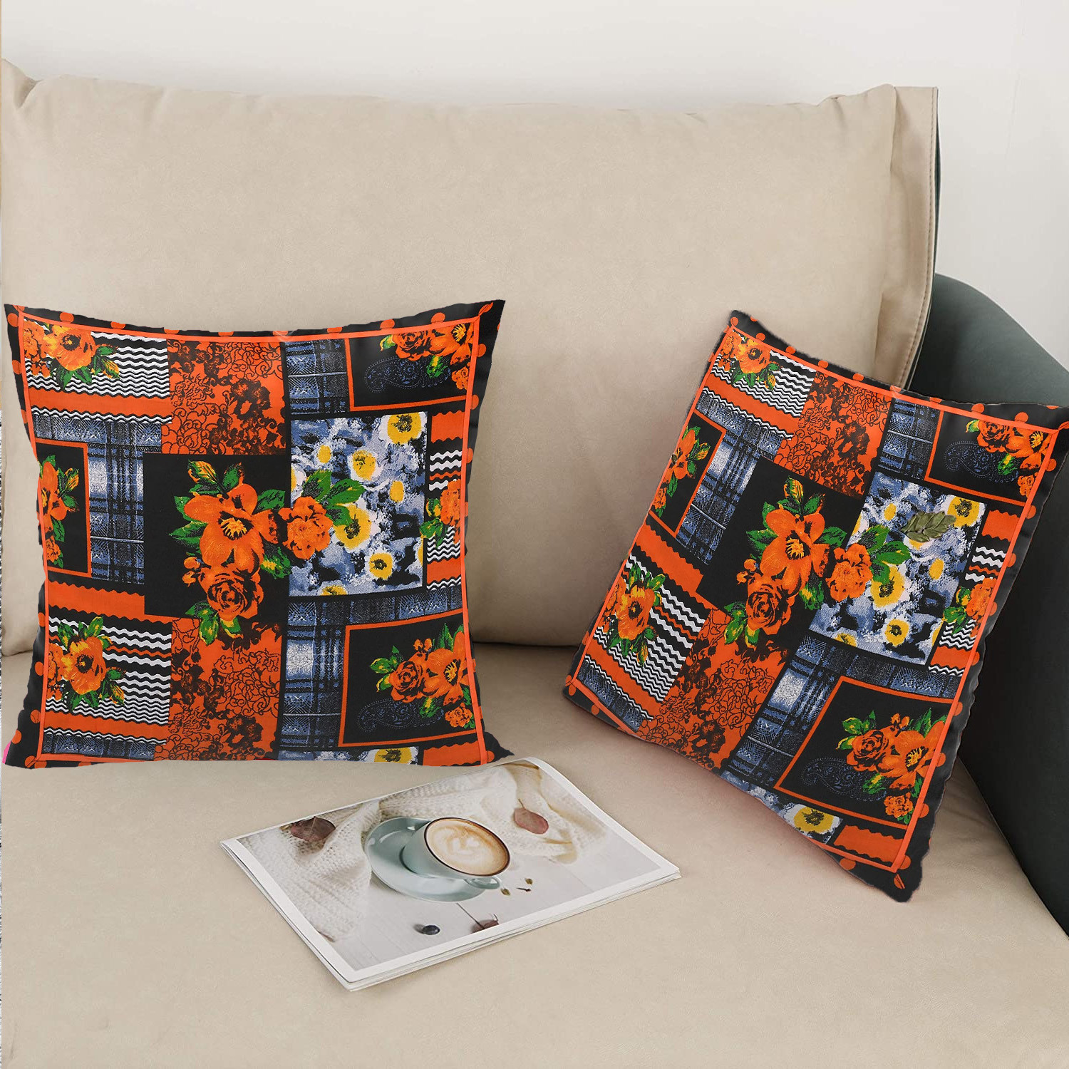 Kuber Industries Cushion Cover|Ractangle Cushion Covers|Sofa Cushion Covers|Cushion Covers 16 inch x 16 inch|Cushion Cover Set of 5 (Orange)