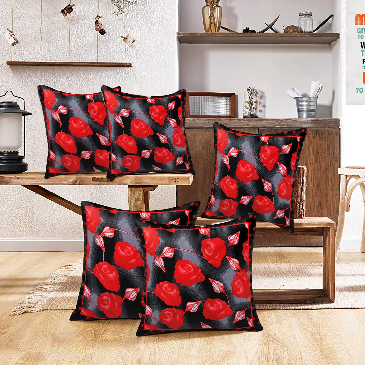 Kuber Industries Cushion Cover|Ractangle Cushion Covers|Sofa Cushion Covers|Cushion Covers 16 inch x 16 inch|Cushion Cover Set of 5|RED