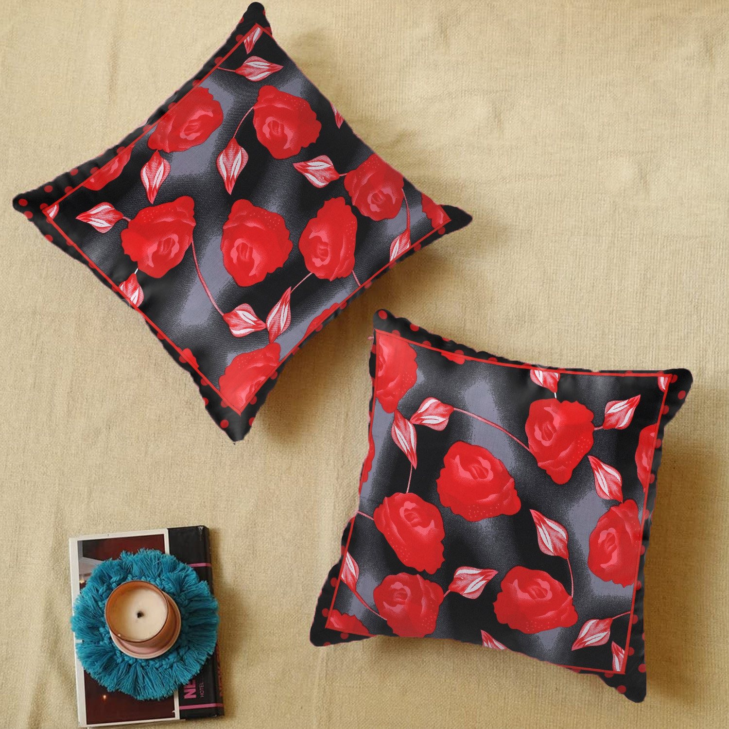 Kuber Industries Cushion Cover|Ractangle Cushion Covers|Sofa Cushion Covers|Cushion Covers 16 inch x 16 inch|Cushion Cover Set of 5|RED