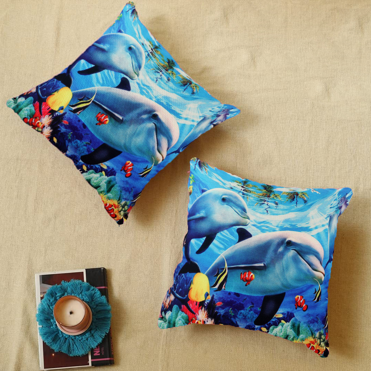 Kuber Industries Cushion Cover|Ractangle Cushion Covers|Sofa Cushion Covers|Cushion Covers 16 inch x 16 inch|Cushion Cover Set of 5 (Blue)