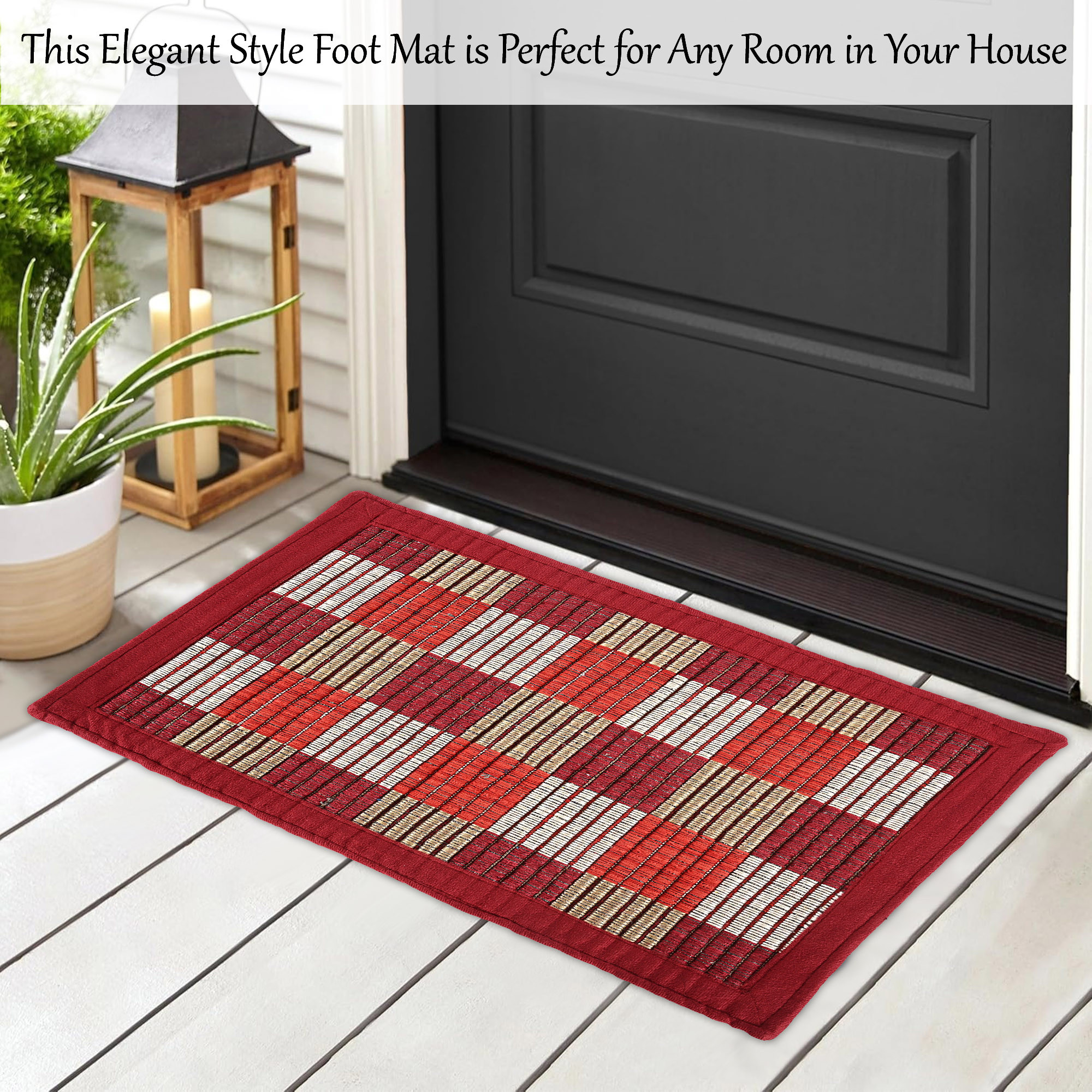 Kuber Industries Cushion Entrance Door Mats for Home  Polyester Anti-Slip Washable Foot Mat for Home Bedroom  Kitchen - Maroon