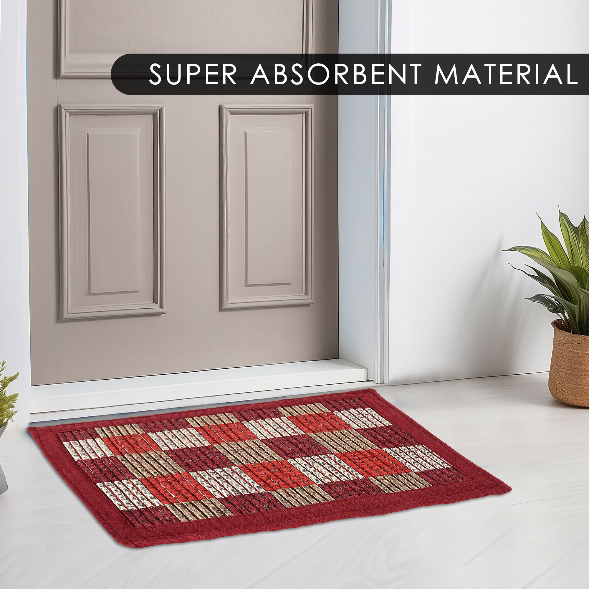 Kuber Industries Cushion Entrance Door Mats for Home  Polyester Anti-Slip Washable Foot Mat for Home Bedroom  Kitchen - Maroon