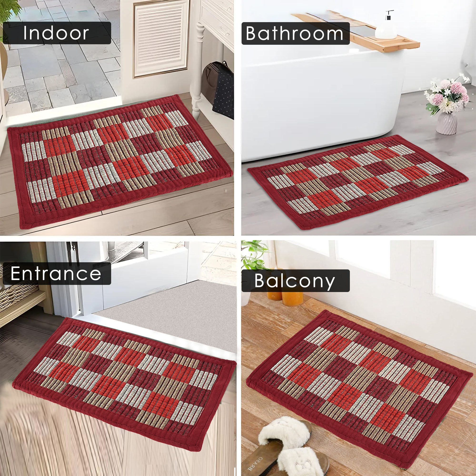 Kuber Industries Cushion Entrance Door Mats for Home  Polyester Anti-Slip Washable Foot Mat for Home Bedroom  Kitchen - Maroon