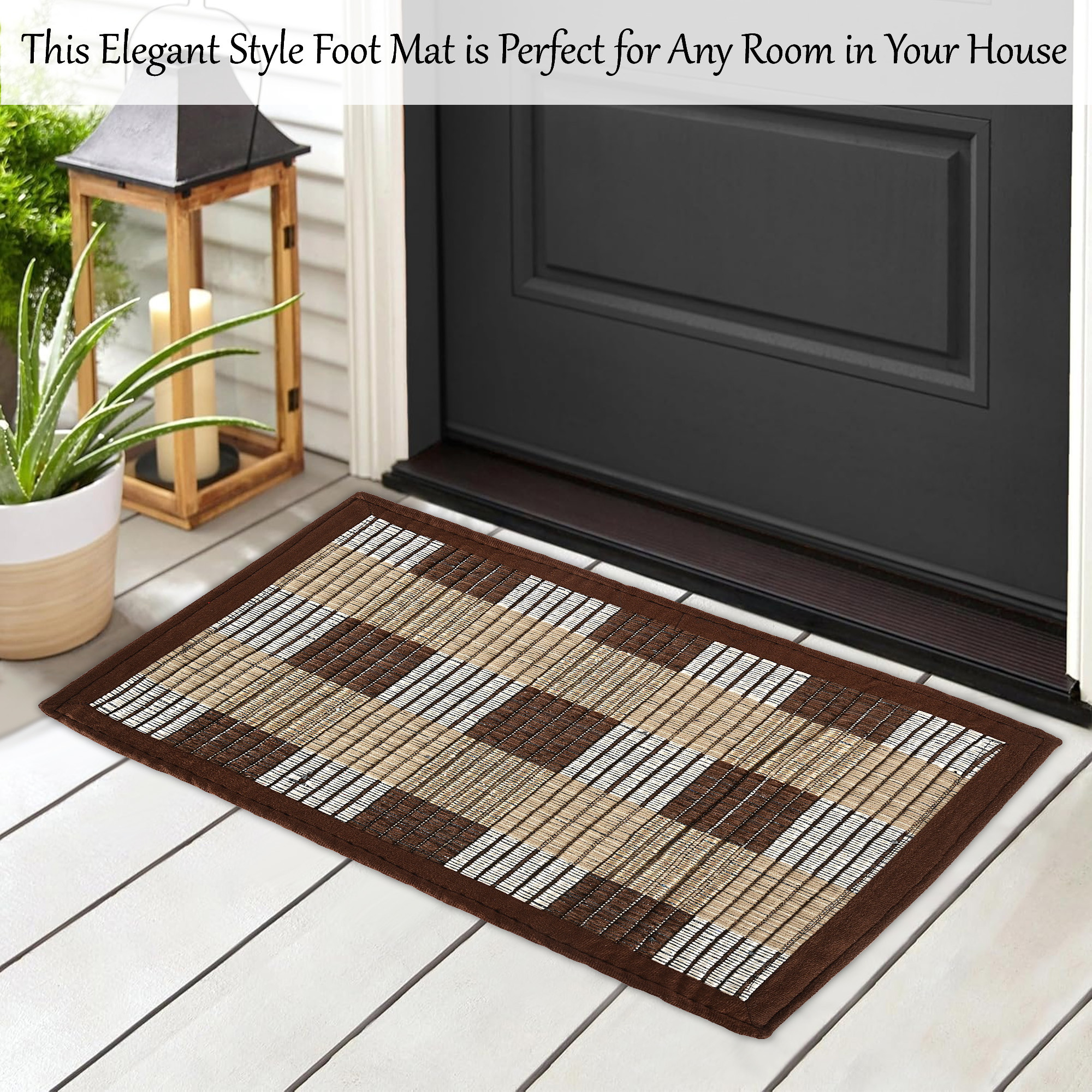 Kuber Industries Cushion Entrance Door Mats for Home  Polyester Anti-Slip Washable Foot Mat for Home Bedroom  Kitchen - Brown