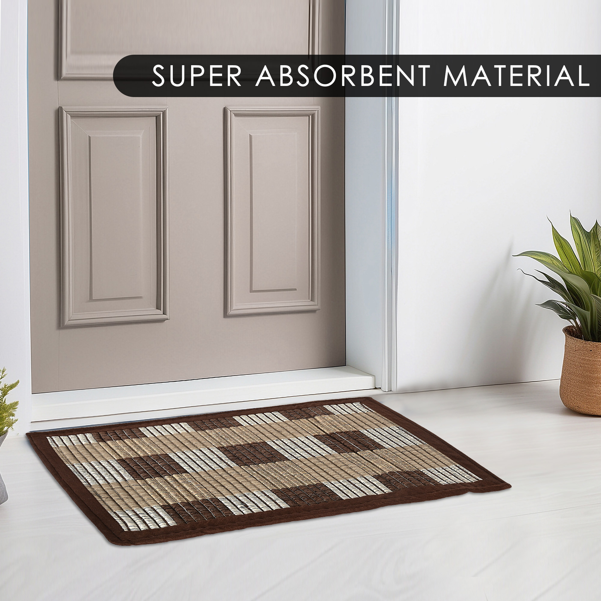 Kuber Industries Cushion Entrance Door Mats for Home  Polyester Anti-Slip Washable Foot Mat for Home Bedroom  Kitchen - Brown