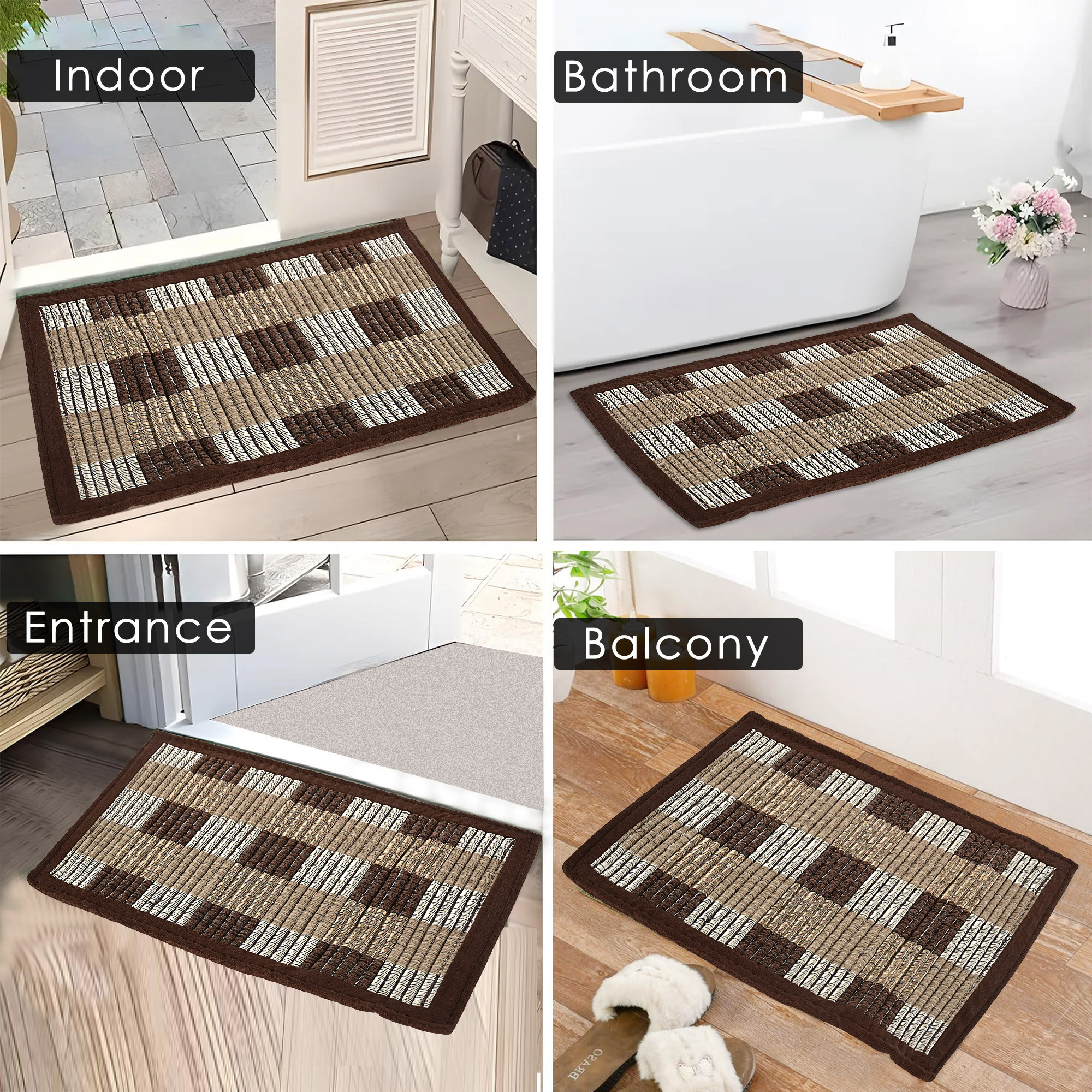 Kuber Industries Cushion Entrance Door Mats for Home  Polyester Anti-Slip Washable Foot Mat for Home Bedroom  Kitchen - Brown