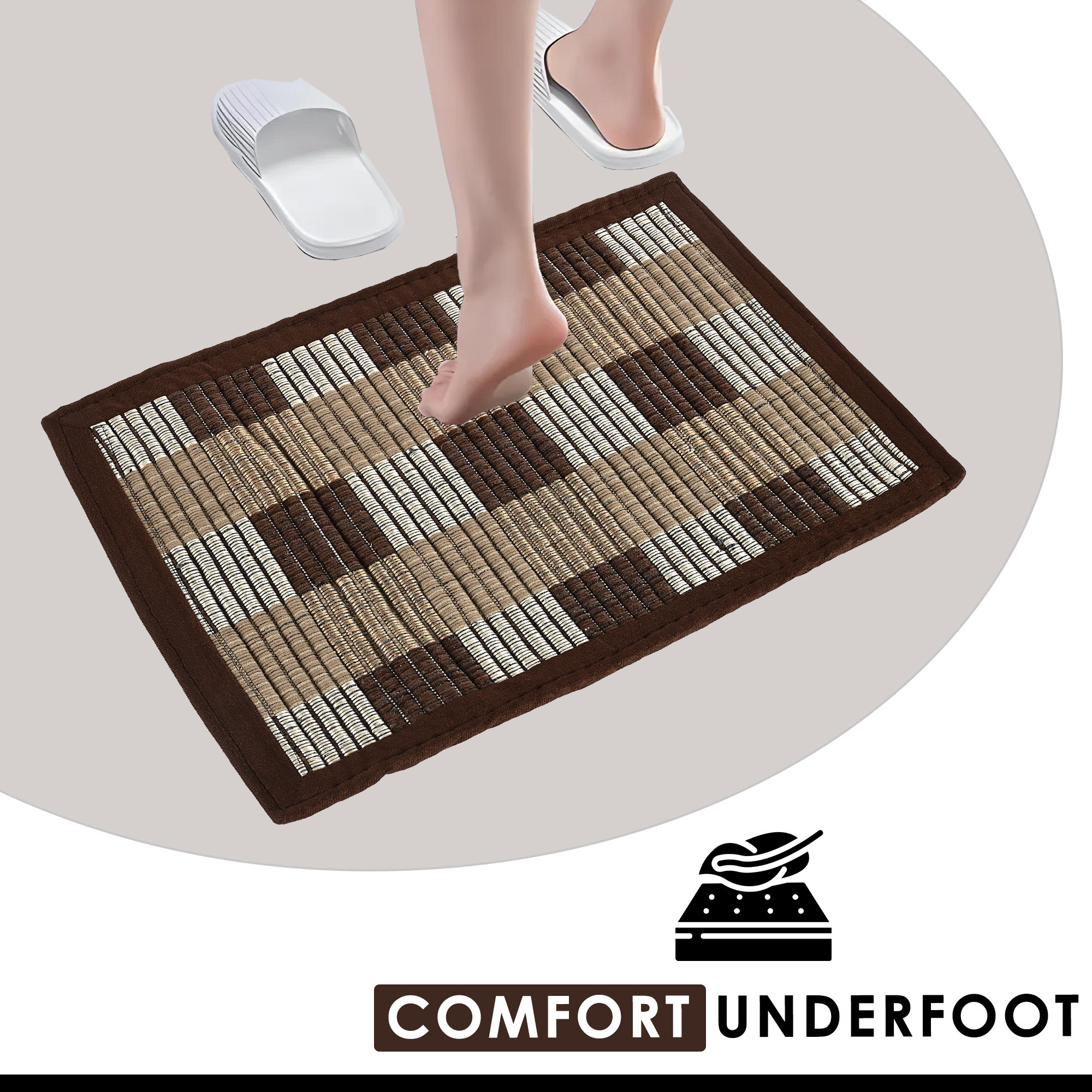 Kuber Industries Cushion Entrance Door Mats for Home  Polyester Anti-Slip Washable Foot Mat for Home Bedroom  Kitchen - Brown