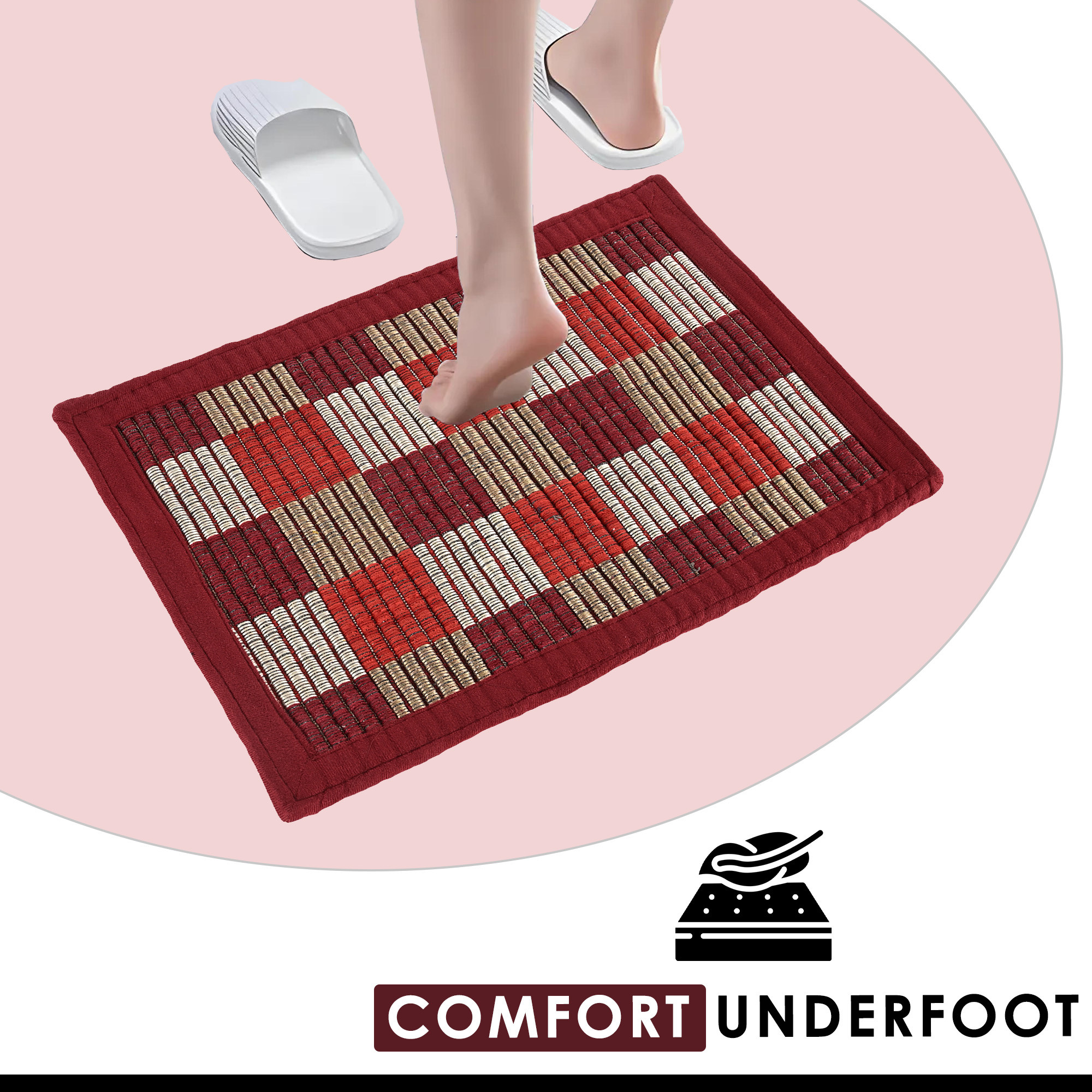 Kuber Industries Cushion Entrance Door Mats for Home  Polyester Anti-Slip Washable Foot Mat for Home Bedroom  Kitchen - Maroon