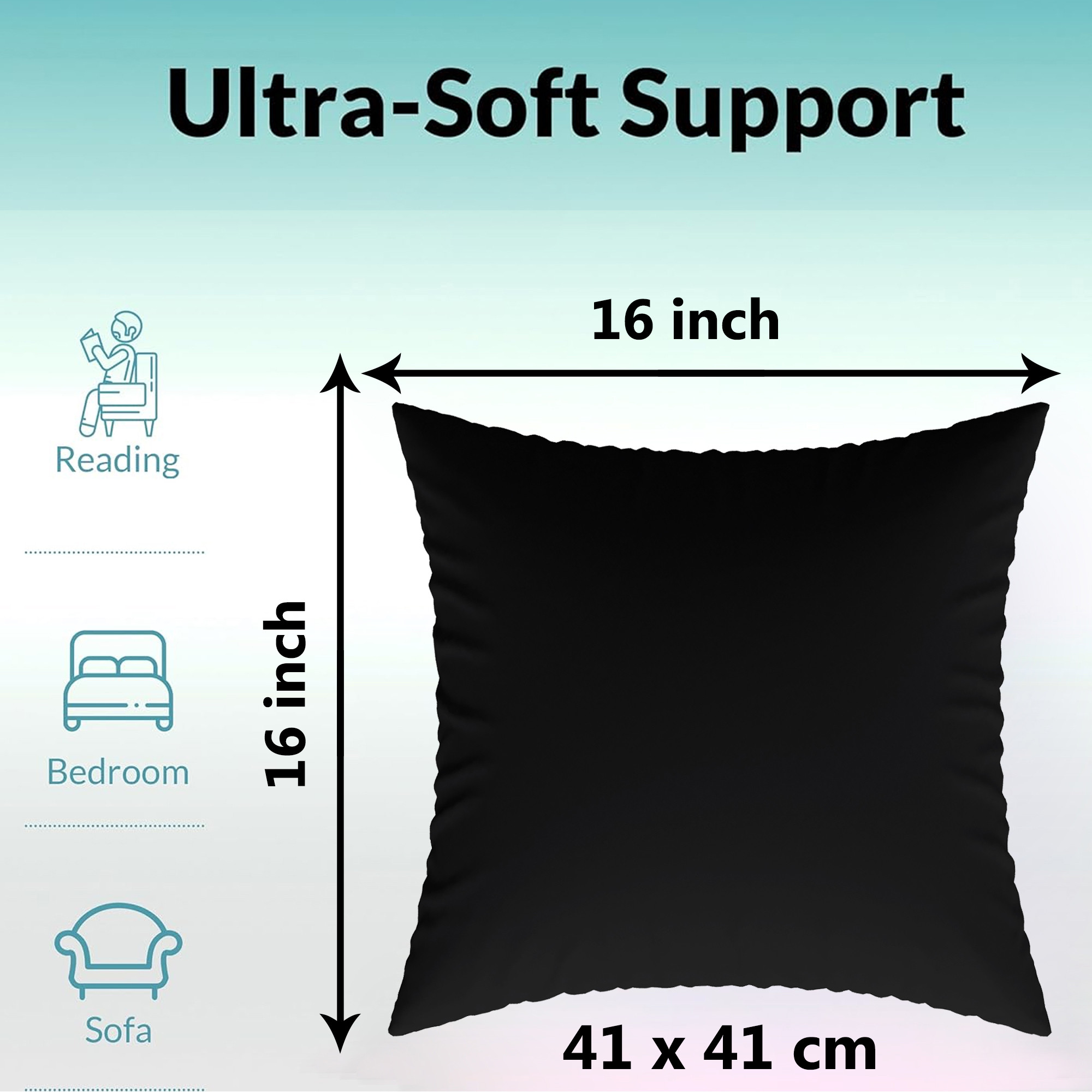 Kuber Industries Cushion Filler | Cotton Cushion Filler | Cushion For Sofa | Cushion Pillow Filler | Premium Sofa Cushion For Hotel-Bedroom | Washable & Odorless | 16 Inch | Black