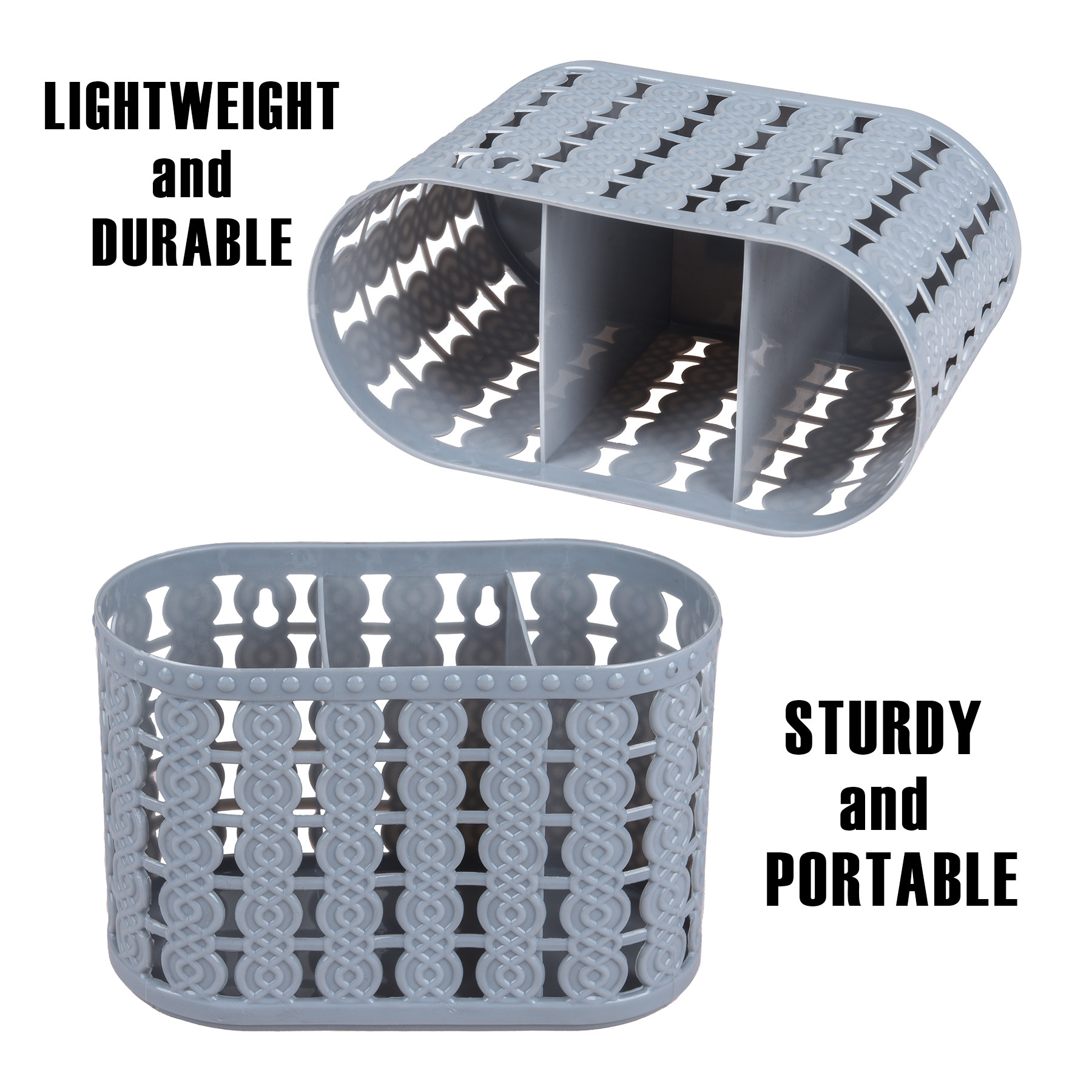 Kuber Industries Cutlery Holder | Kitchen Organizer with 3 Compartments | Stationery Organizer | Dining Tableware Stand | Multipurpose Desk Organizer Box | Sunny | Gray