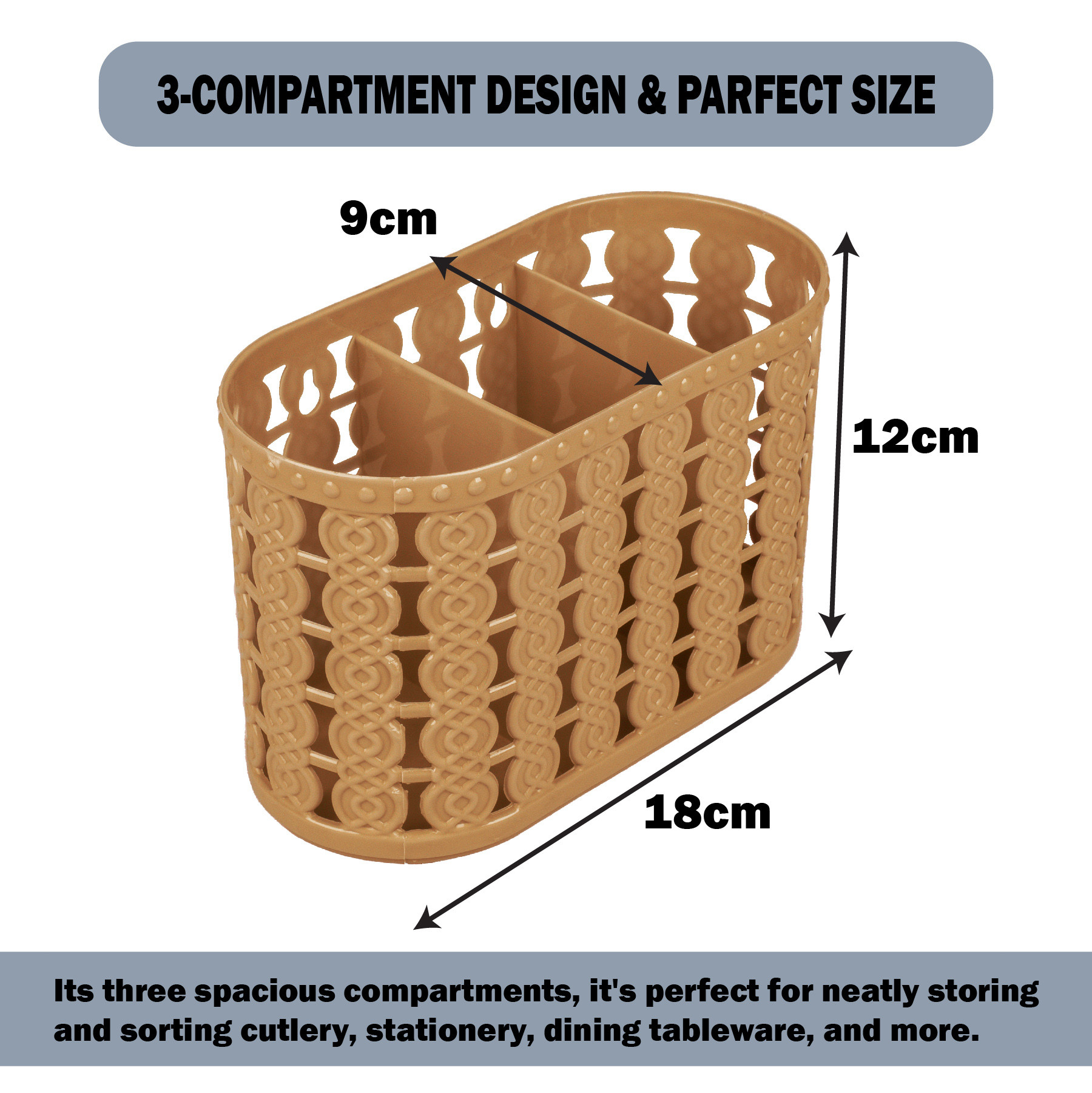 Kuber Industries Cutlery Holder | Kitchen Organizer with 3 Compartments | Stationery Organizer | Dining Tableware Stand | Multipurpose Desk Organizer Box | Sunny | Beige