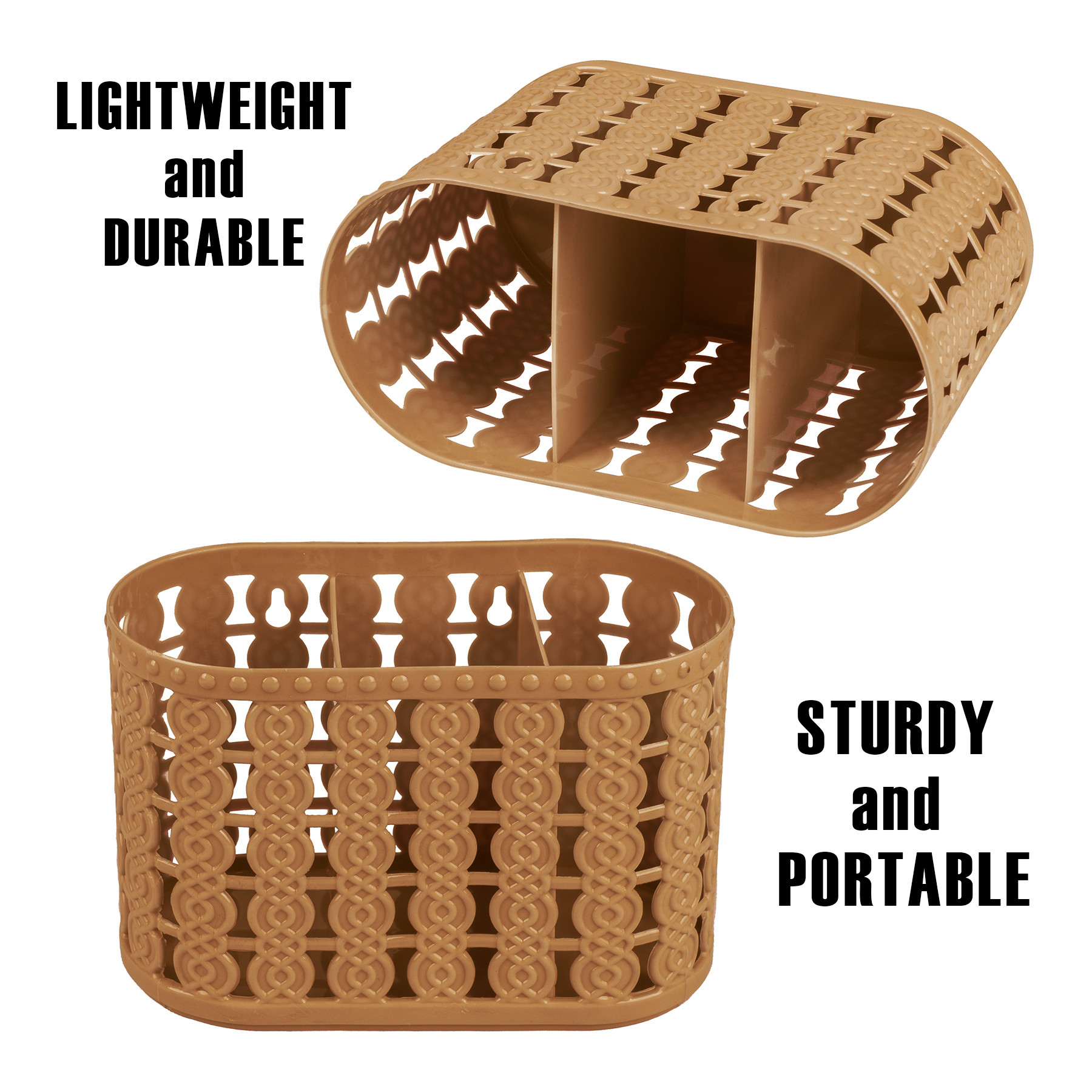 Kuber Industries Cutlery Holder | Kitchen Organizer with 3 Compartments | Stationery Organizer | Dining Tableware Stand | Multipurpose Desk Organizer Box | Sunny | Beige