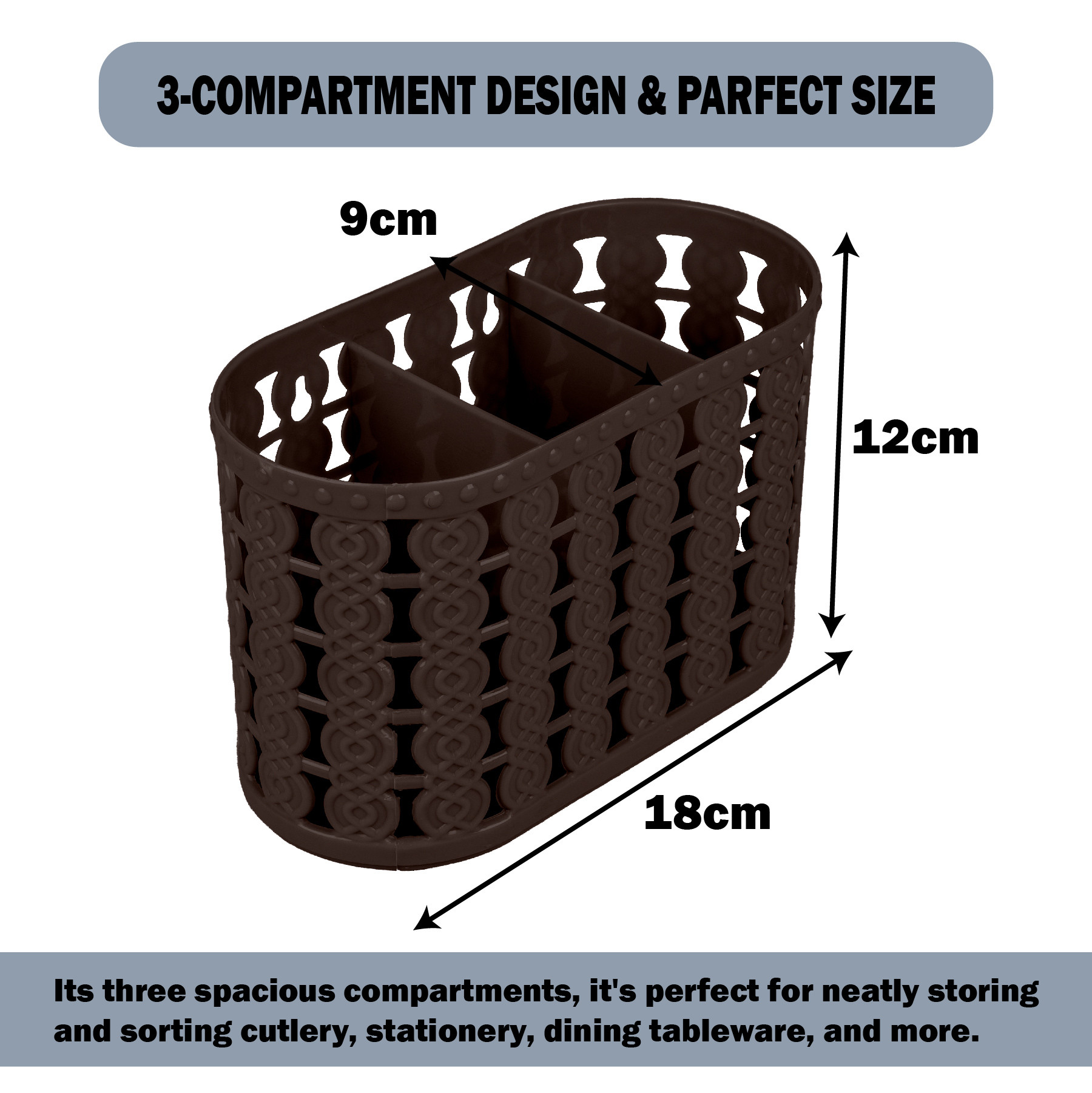 Kuber Industries Cutlery Holder | Kitchen Organizer with 3 Compartments | Stationery Organizer | Dining Tableware Stand | Multipurpose Desk Organizer Box | Sunny | Brown