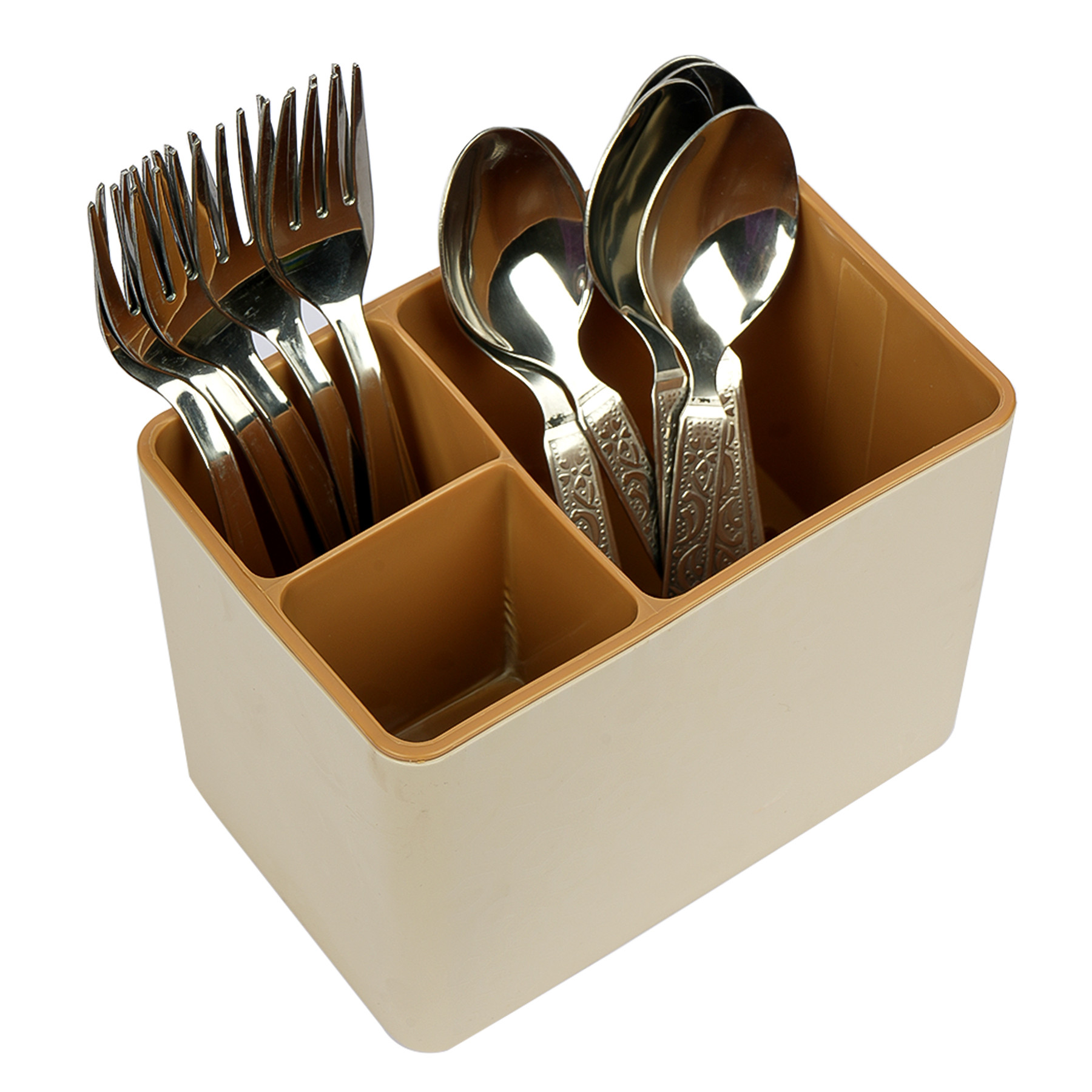 Kuber Industries Cutlery Holder | Plastic Stationery Box | Stationery Organizer | Cutlery Organizer | Kitchen Organizer | InStyle Cutlery Stand | Sandy Brown