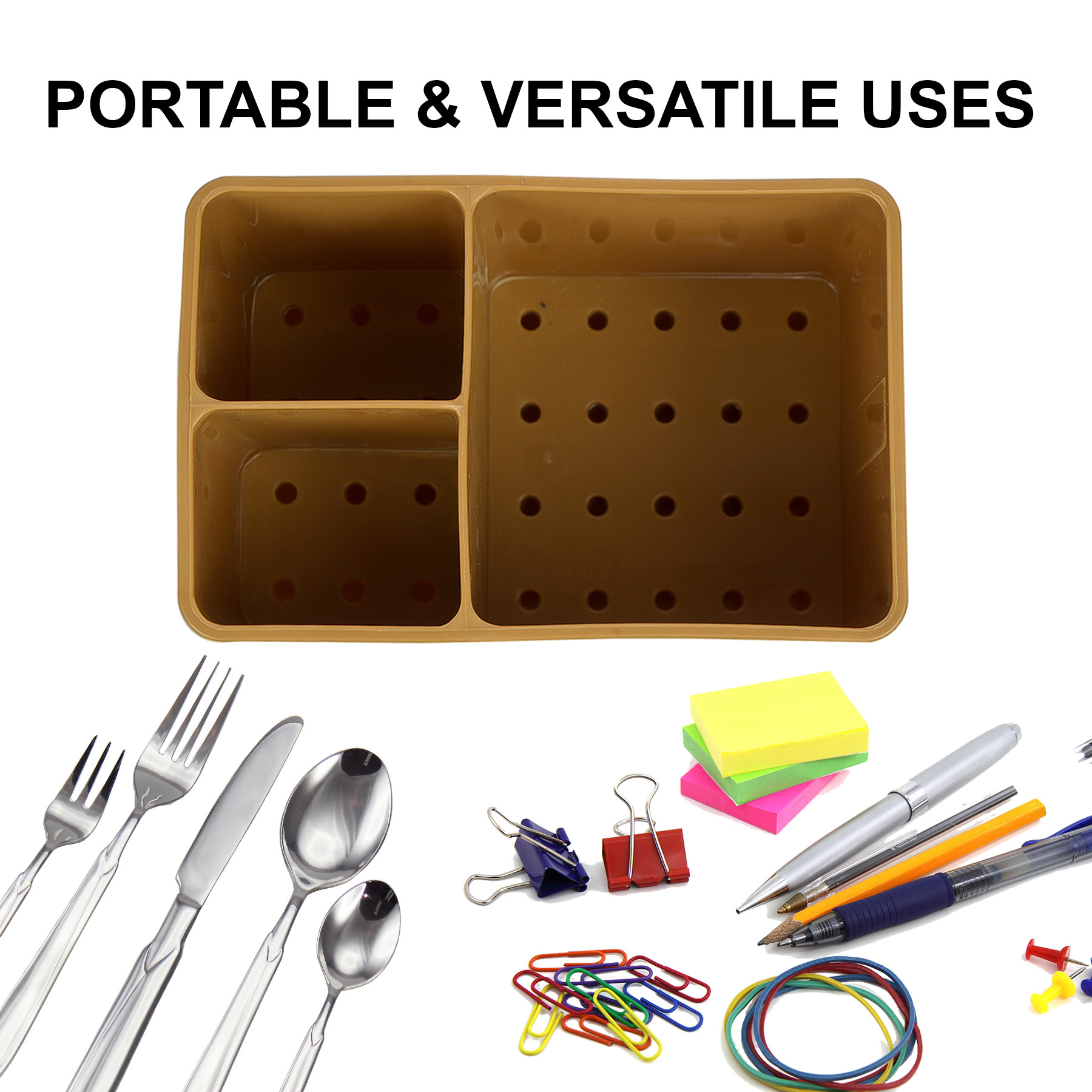 Kuber Industries Cutlery Holder | Plastic Stationery Box | Stationery Organizer | Cutlery Organizer | Kitchen Organizer | InStyle Cutlery Stand | Sandy Brown