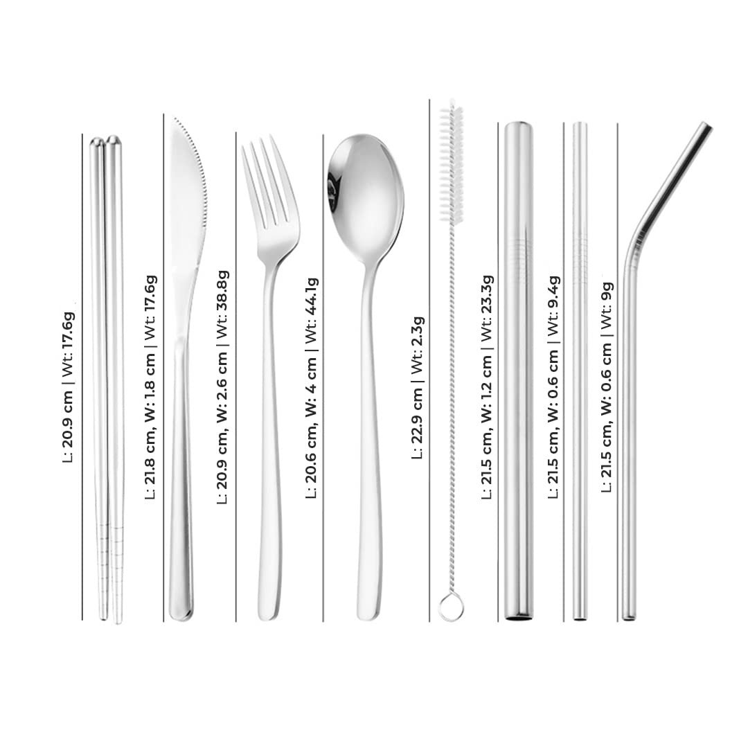 Kuber Industries Cutlery Set | Travel Camping Cutlery Set | Kitchen Organizer Set | Travel Organizer Utensil Set | Stainless Steel Utensil Set With Bag | HS007 | Set of 8 | Black