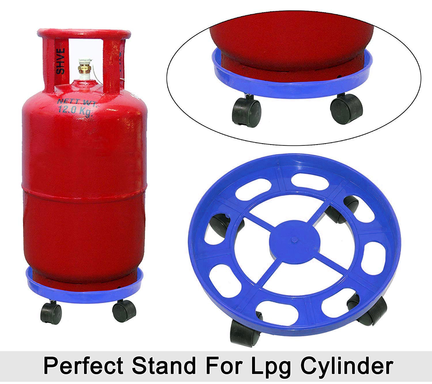 Kuber industries Cylinder Easily Movable Plastic Trolley Stand with Wheels (Blue)