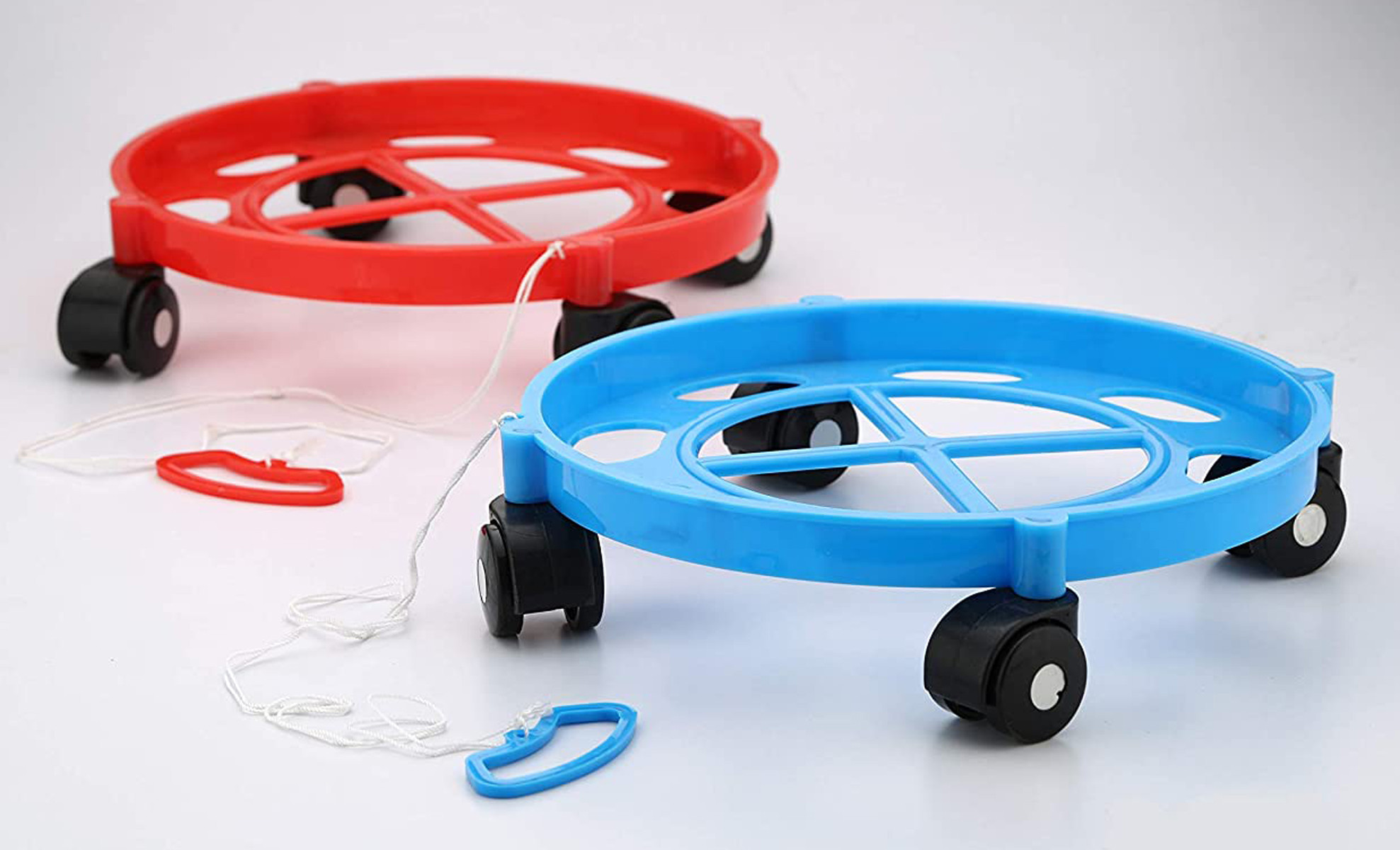 Kuber industries Cylinder Easily Movable Plastic Trolley Stand with Wheels (Blue & Red)