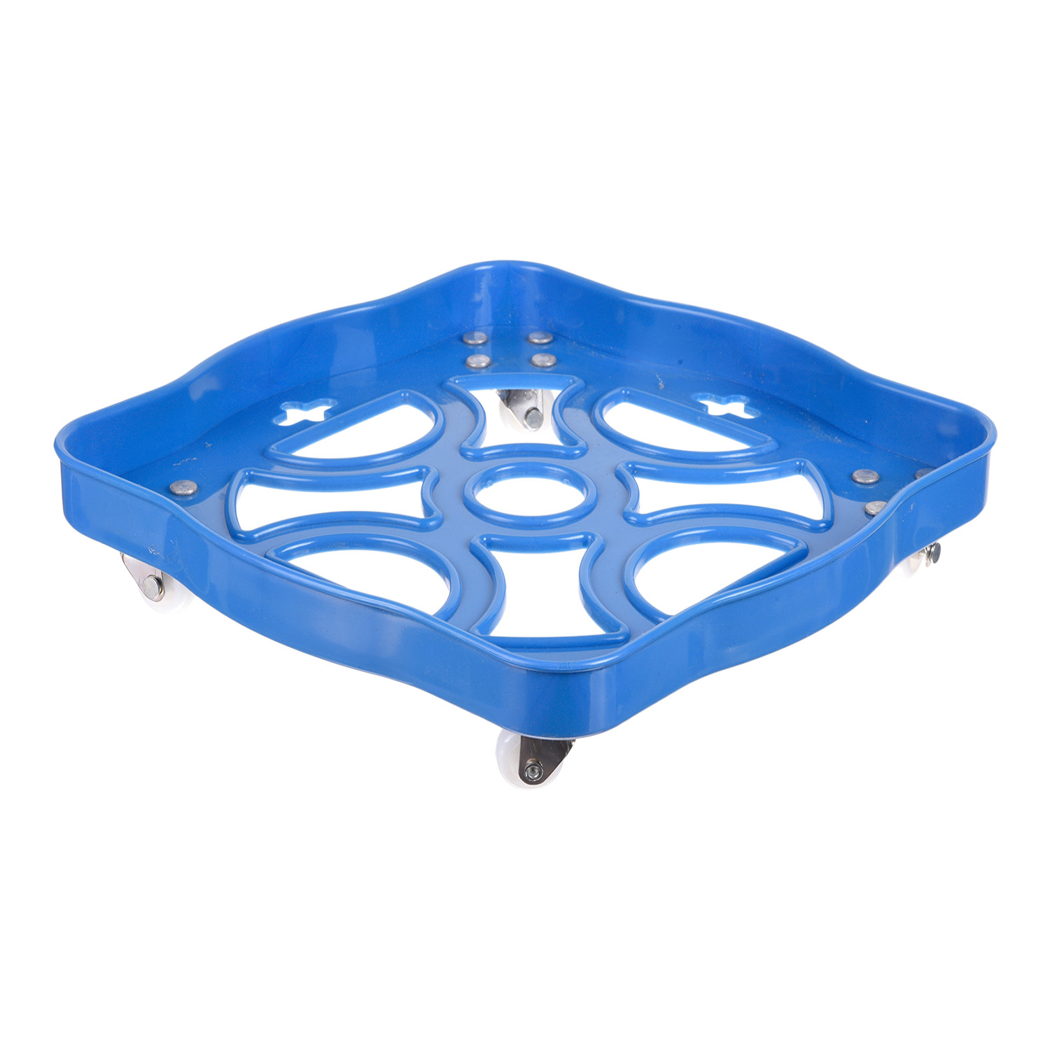 Kuber Industries Cylinder Stand|Unbreakable Plastic Gas Cylinder Stand|LPG Cylinder Stand|Gas Trolly|Square Shape Cylinder Trolley With Wheels (Blue)