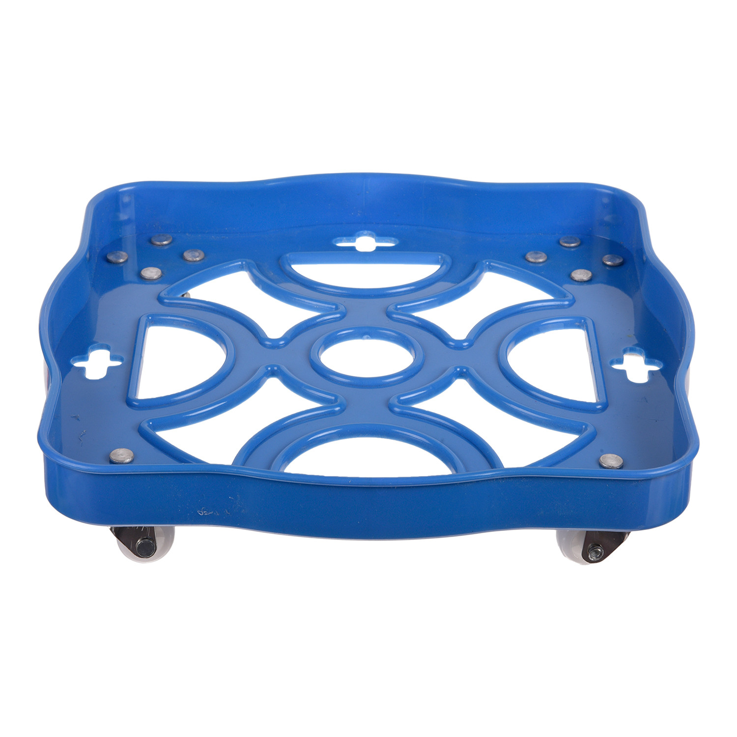 Kuber Industries Cylinder Stand|Unbreakable Plastic Gas Cylinder Stand|LPG Cylinder Stand|Gas Trolly|Square Shape Cylinder Trolley With Wheels (Blue)