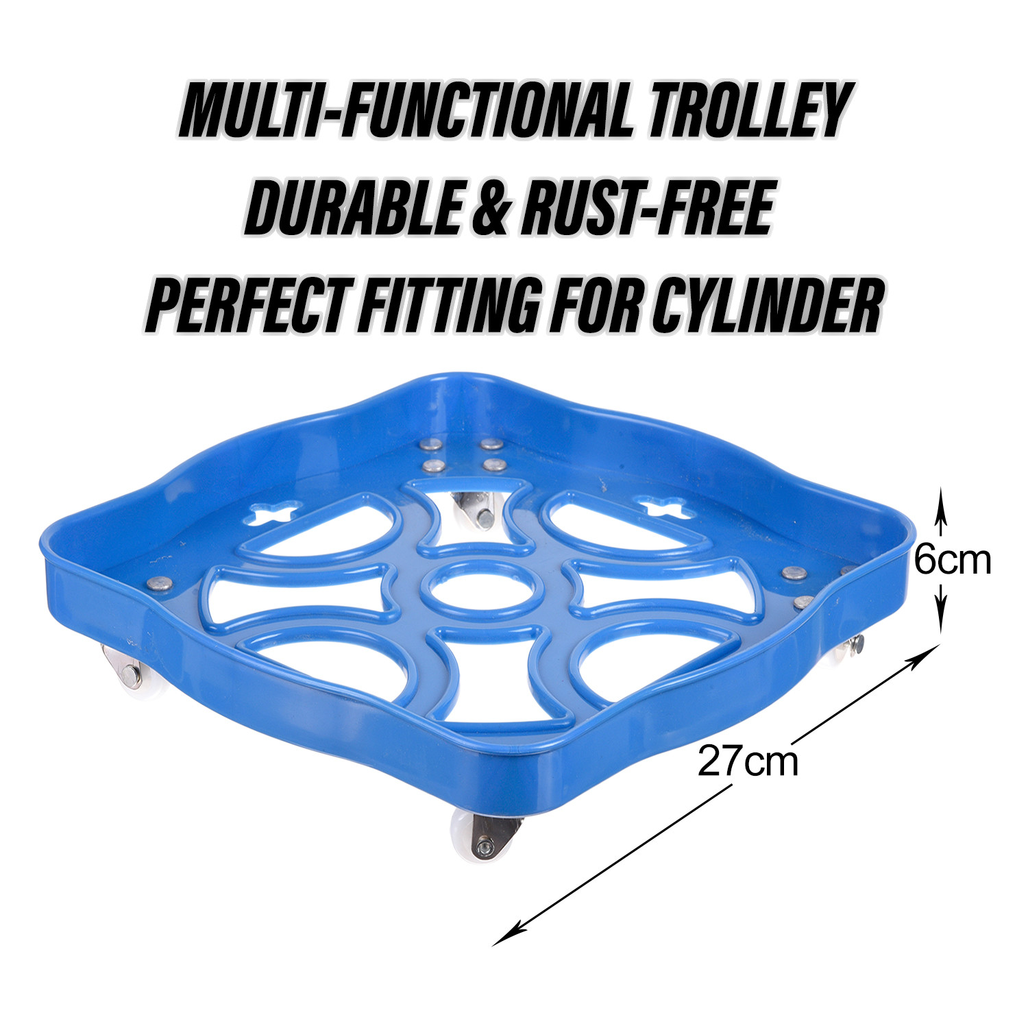 Kuber Industries Cylinder Stand|Unbreakable Plastic Gas Cylinder Stand|LPG Cylinder Stand|Gas Trolly|Square Shape Cylinder Trolley With Wheels (Blue)