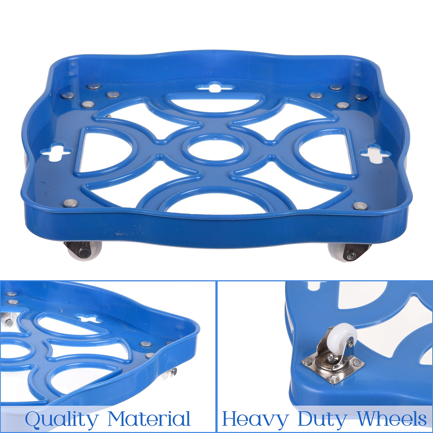 Kuber Industries Cylinder Stand|Unbreakable Plastic Gas Cylinder Stand|LPG Cylinder Stand|Gas Trolly|Square Shape Cylinder Trolley With Wheels (Blue)