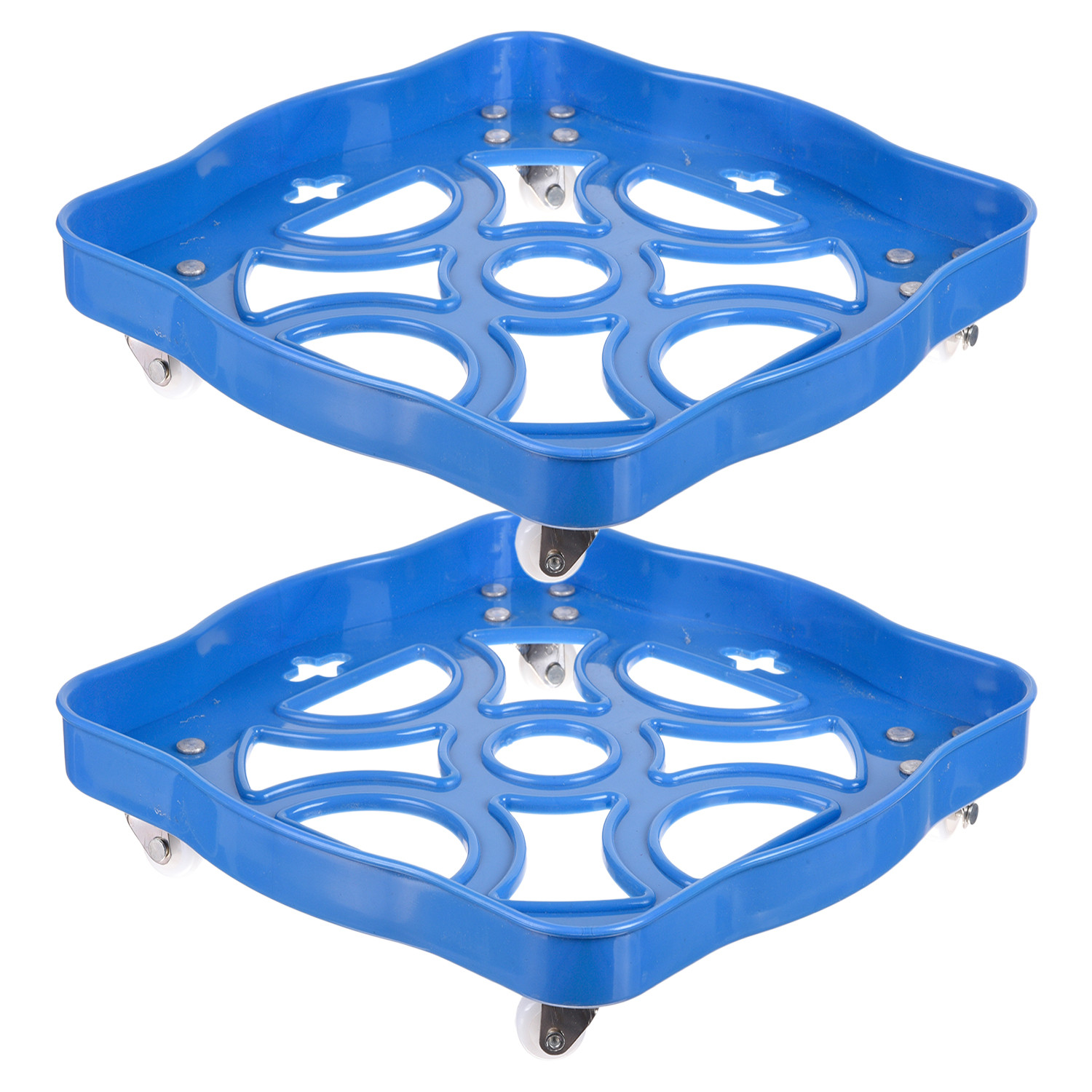 Kuber Industries Cylinder Stand|Unbreakable Plastic Gas Cylinder Stand|LPG Cylinder Stand|Gas Trolly|Square Shape Cylinder Trolley With Wheels (Blue)
