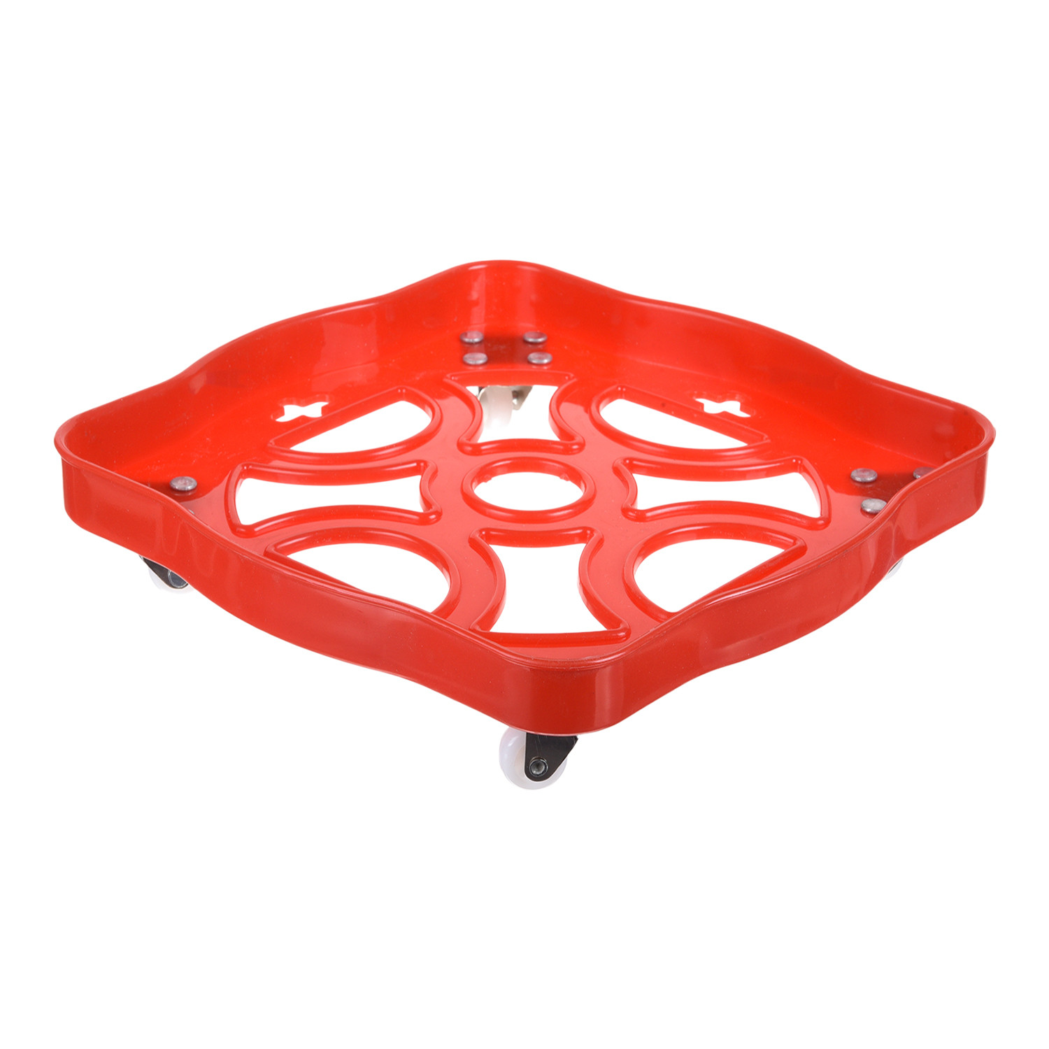 Kuber Industries Cylinder Stand|Unbreakable Plastic Gas Cylinder Stand|LPG Cylinder Stand|Gas Trolly|Square Shape Cylinder Trolley With Wheels (Red)