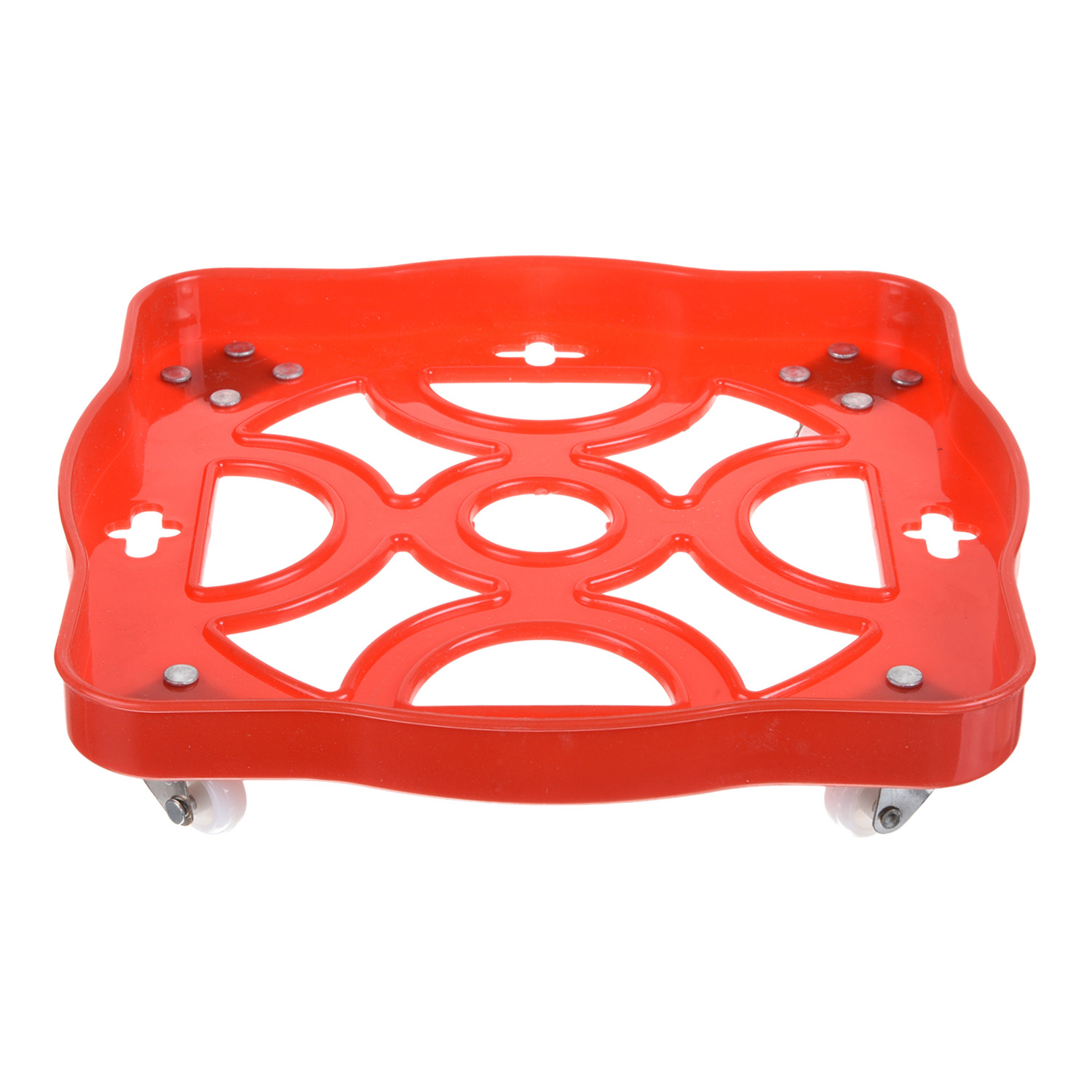 Kuber Industries Cylinder Stand|Unbreakable Plastic Gas Cylinder Stand|LPG Cylinder Stand|Gas Trolly|Square Shape Cylinder Trolley With Wheels (Red)